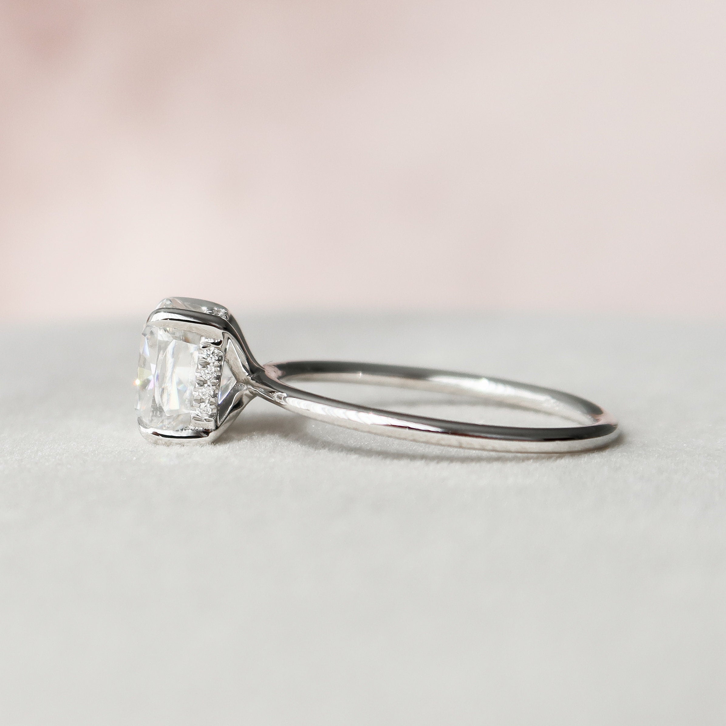 3.0 CT Cushion Hidden Halo Moissanite Engagement Ring - crownmoissanite
