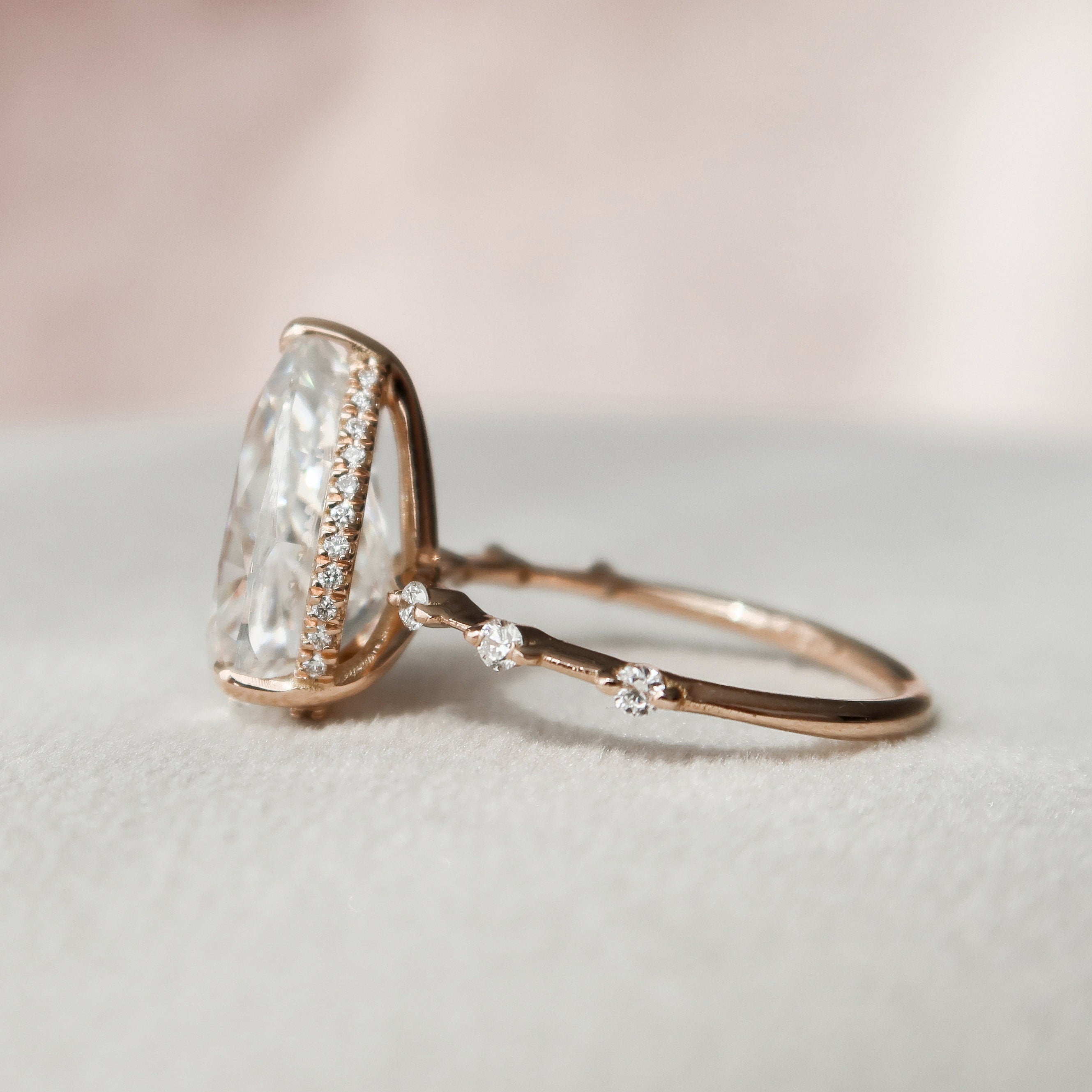 4.0 CT Pear Solitaire Dainty Pave Style Moissanite Engagement Ring - crownmoissanite