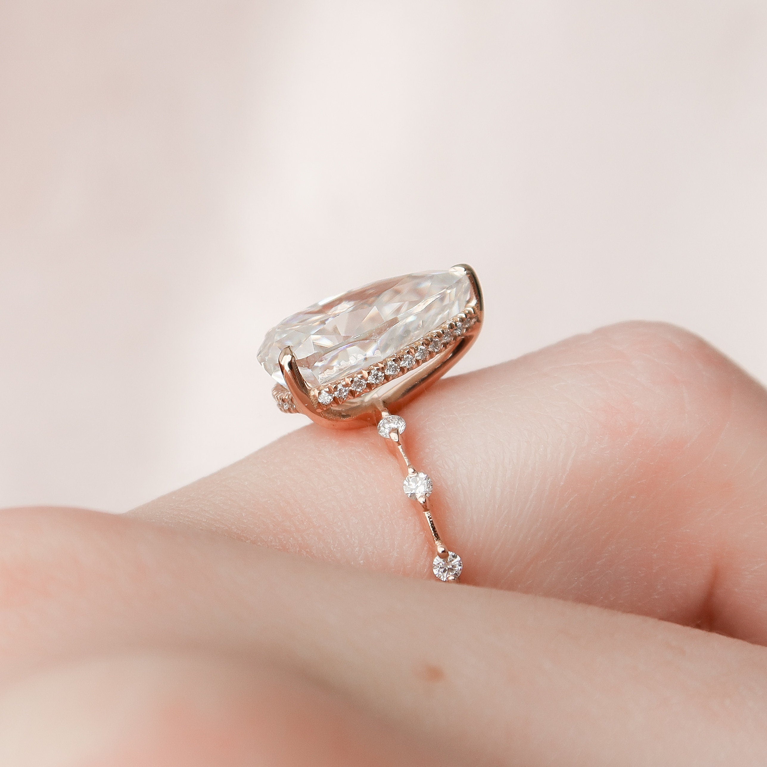 4.0 CT Pear Solitaire Dainty Pave Style Moissanite Engagement Ring - crownmoissanite