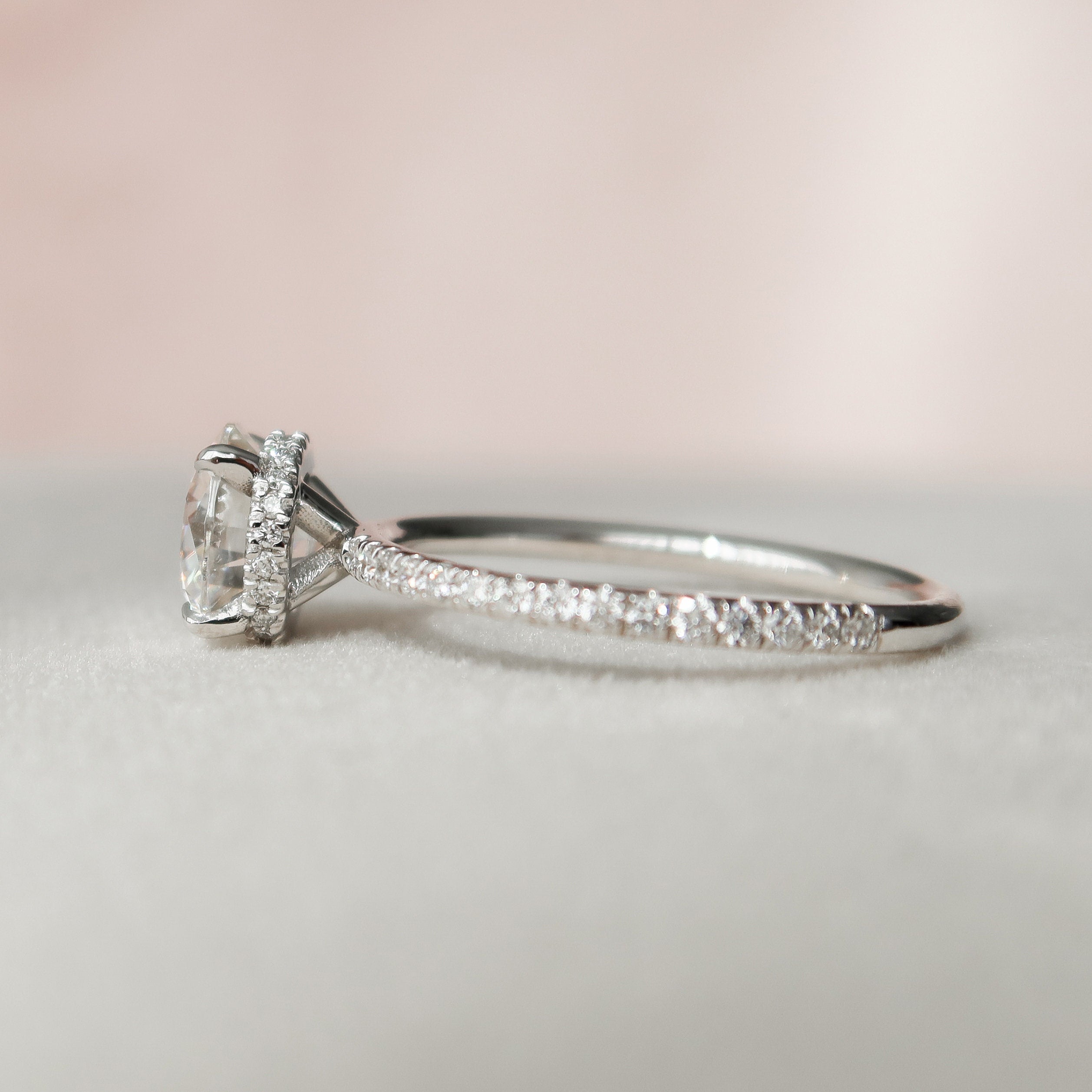 1.5 CT Round Hidden Halo Moissanite Engagement Ring With Pave Setting - crownmoissanite