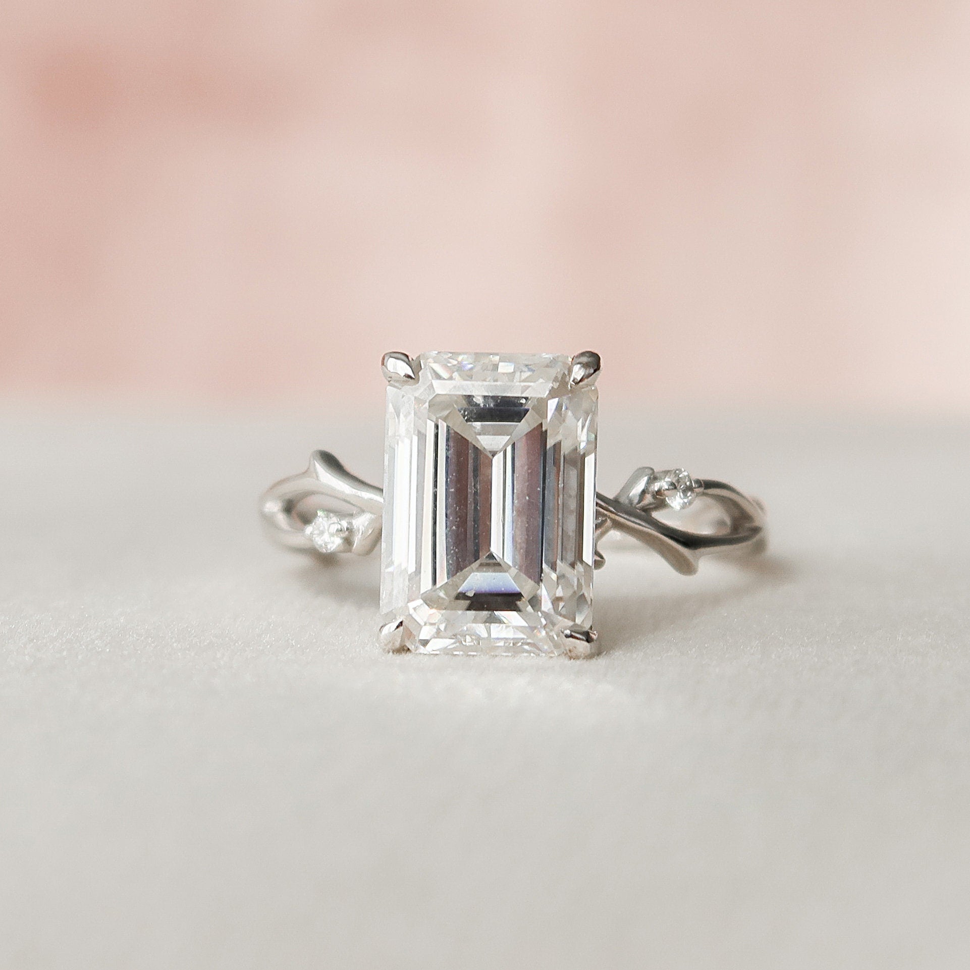4.0 CT Emerald Twig Pave Setting Moissanite Engagement Ring - crownmoissanite