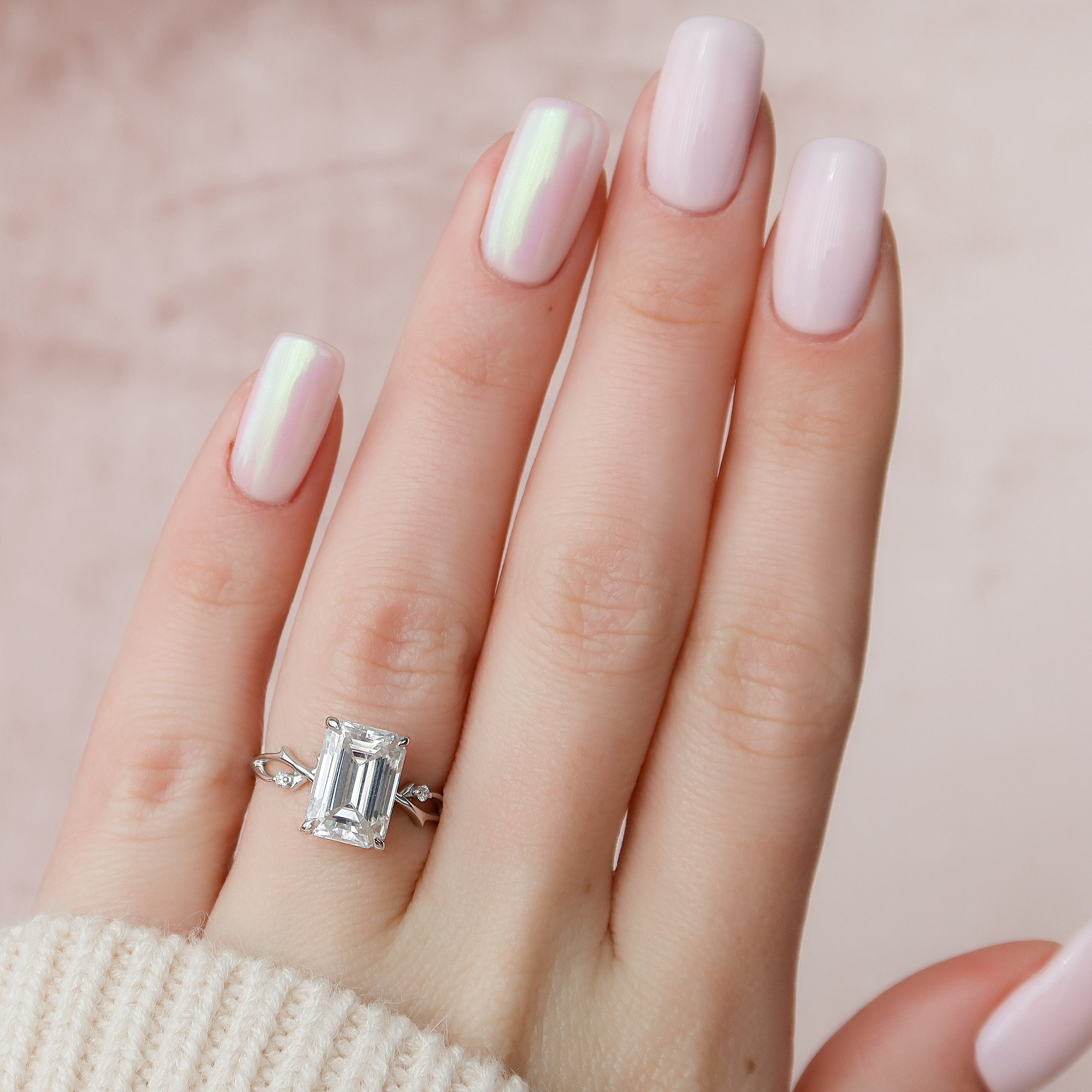 4.0 CT Emerald Twig Pave Setting Moissanite Engagement Ring - crownmoissanite