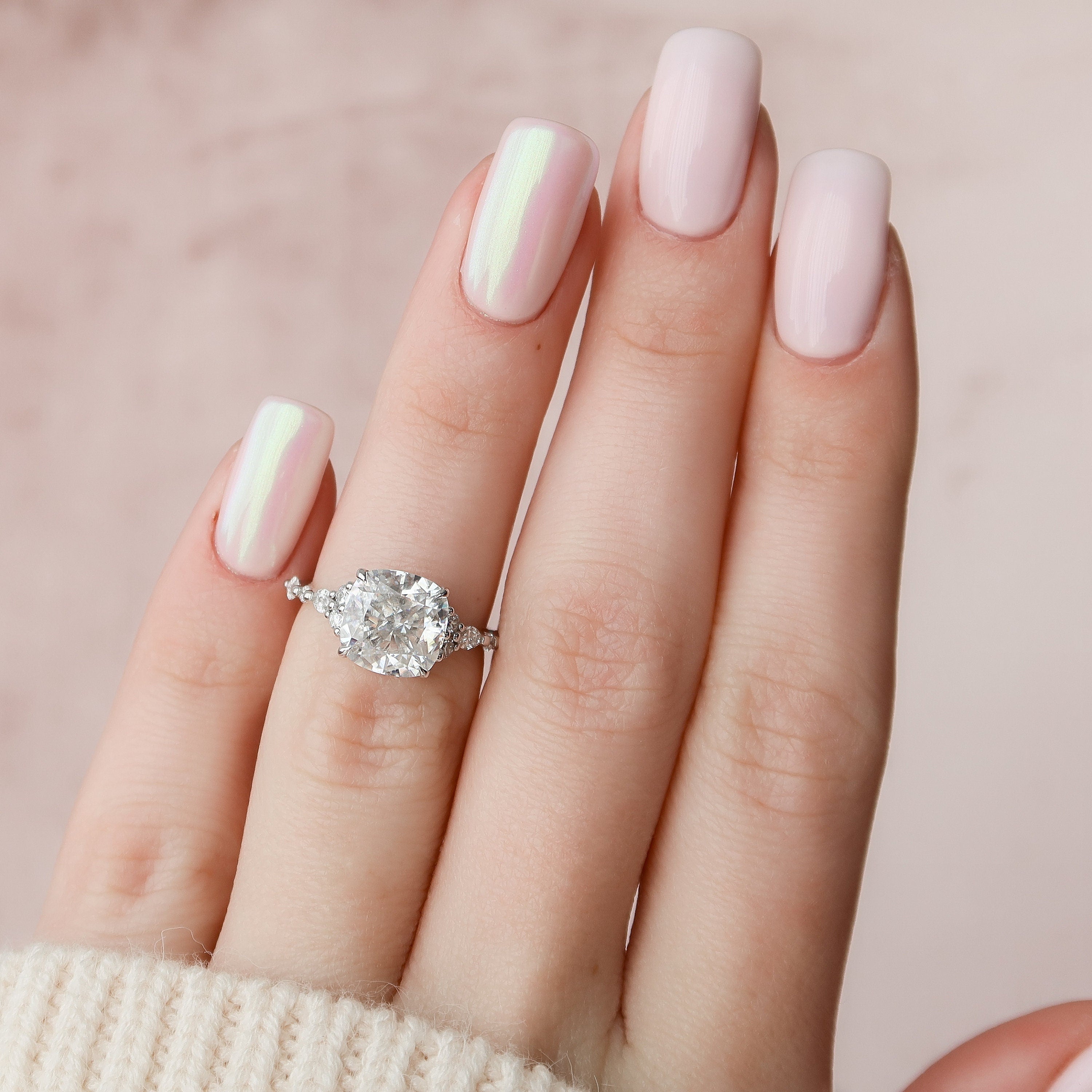 3.5 CT Round Cut Cluster Style Moissanite Engagement Ring - crownmoissanite