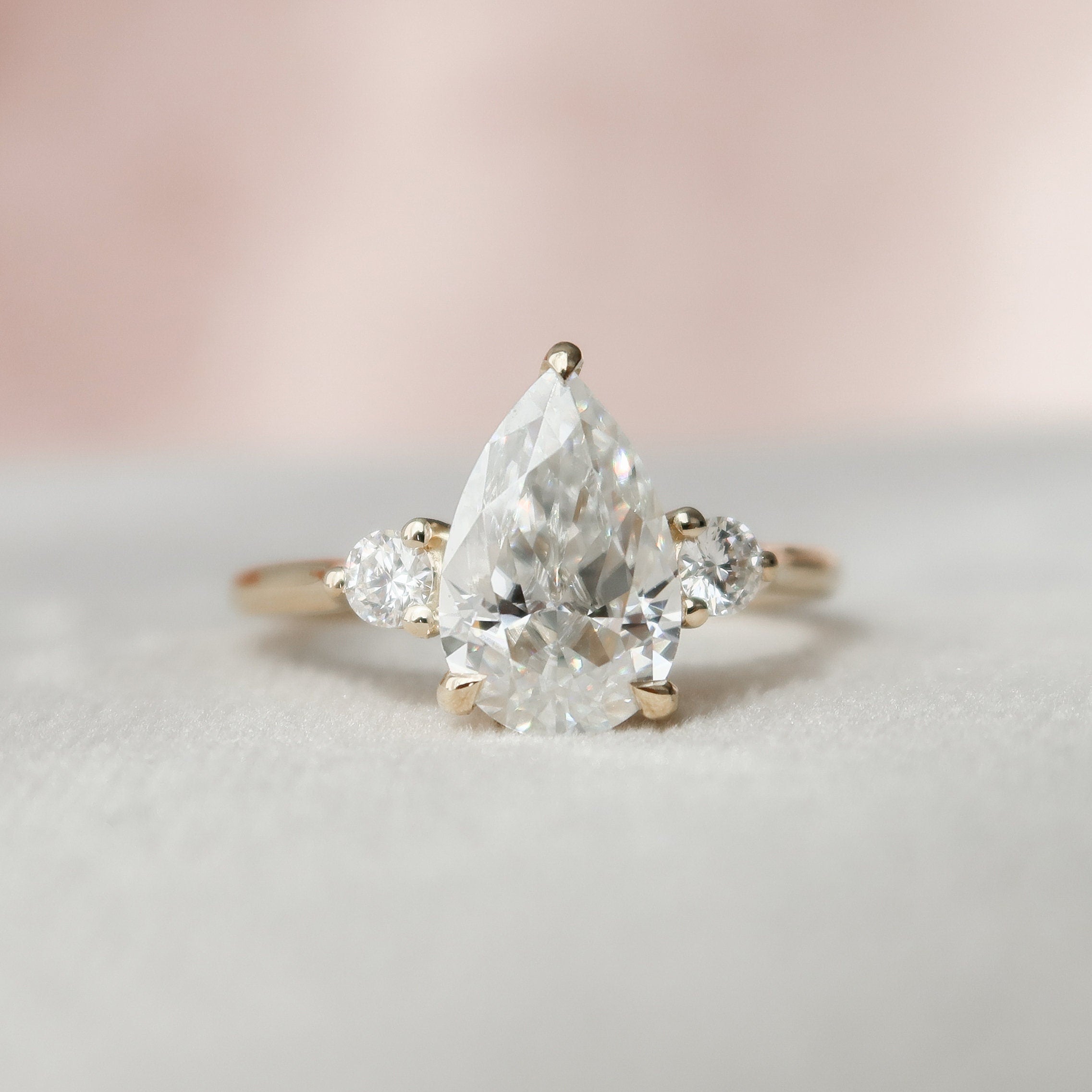 2.0 CT Pear Shaped Moissanite Three Stones Engagement Ring - crownmoissanite
