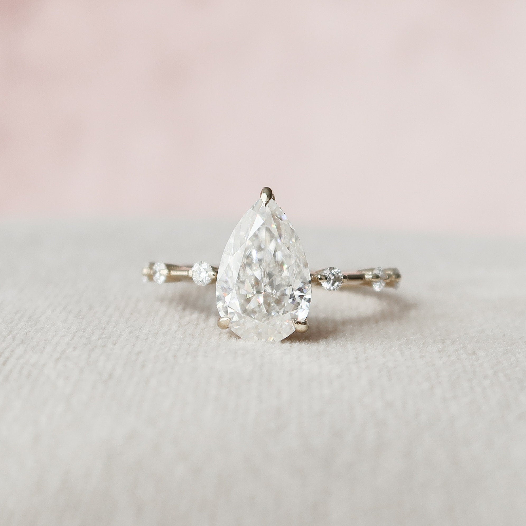 2.0 CT Pear Dainty Pave & Hidden Halo Moissanite Engagement Ring - crownmoissanite