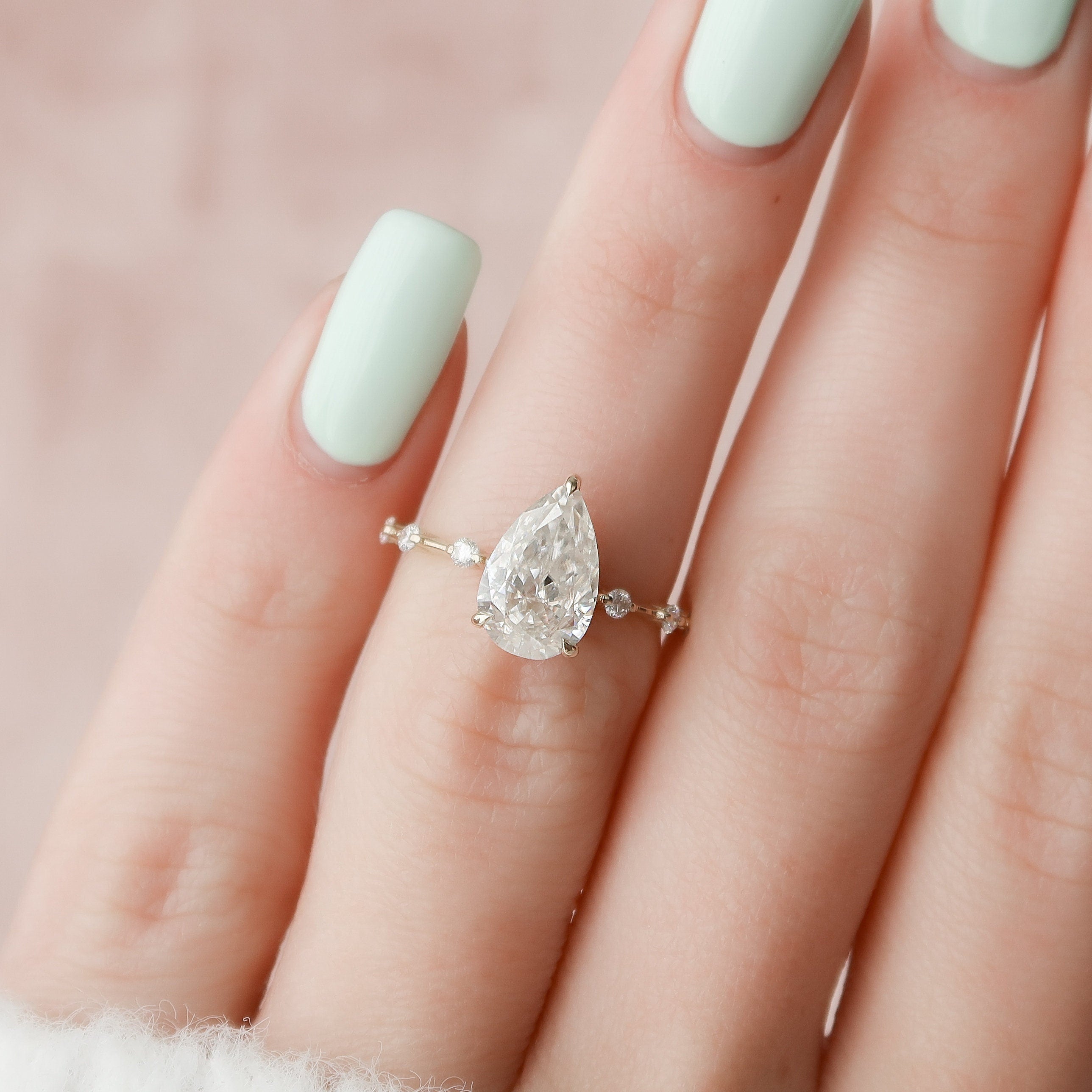 2.0 CT Pear Dainty Pave & Hidden Halo Moissanite Engagement Ring - crownmoissanite