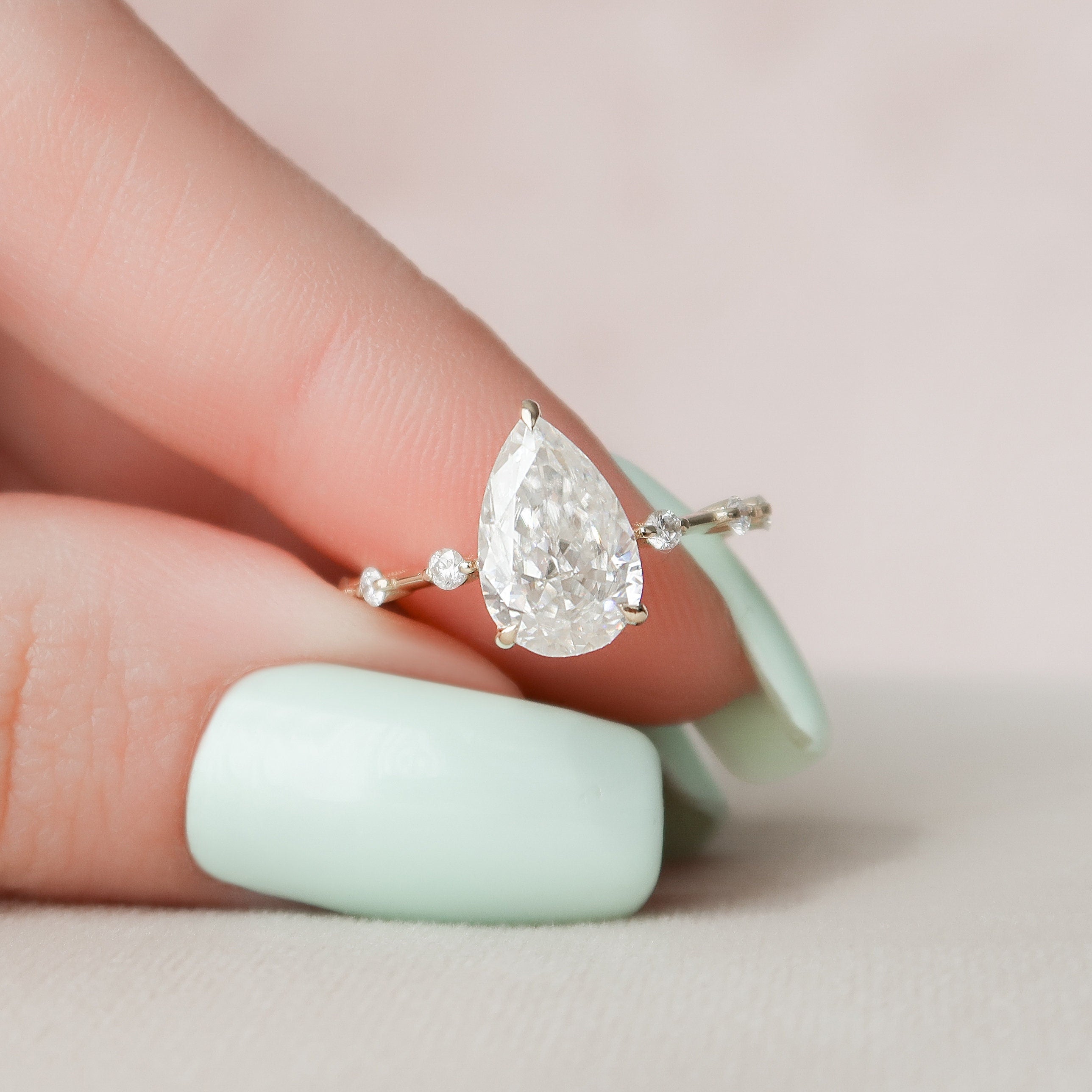 2.0 CT Pear Dainty Pave & Hidden Halo Moissanite Engagement Ring - crownmoissanite