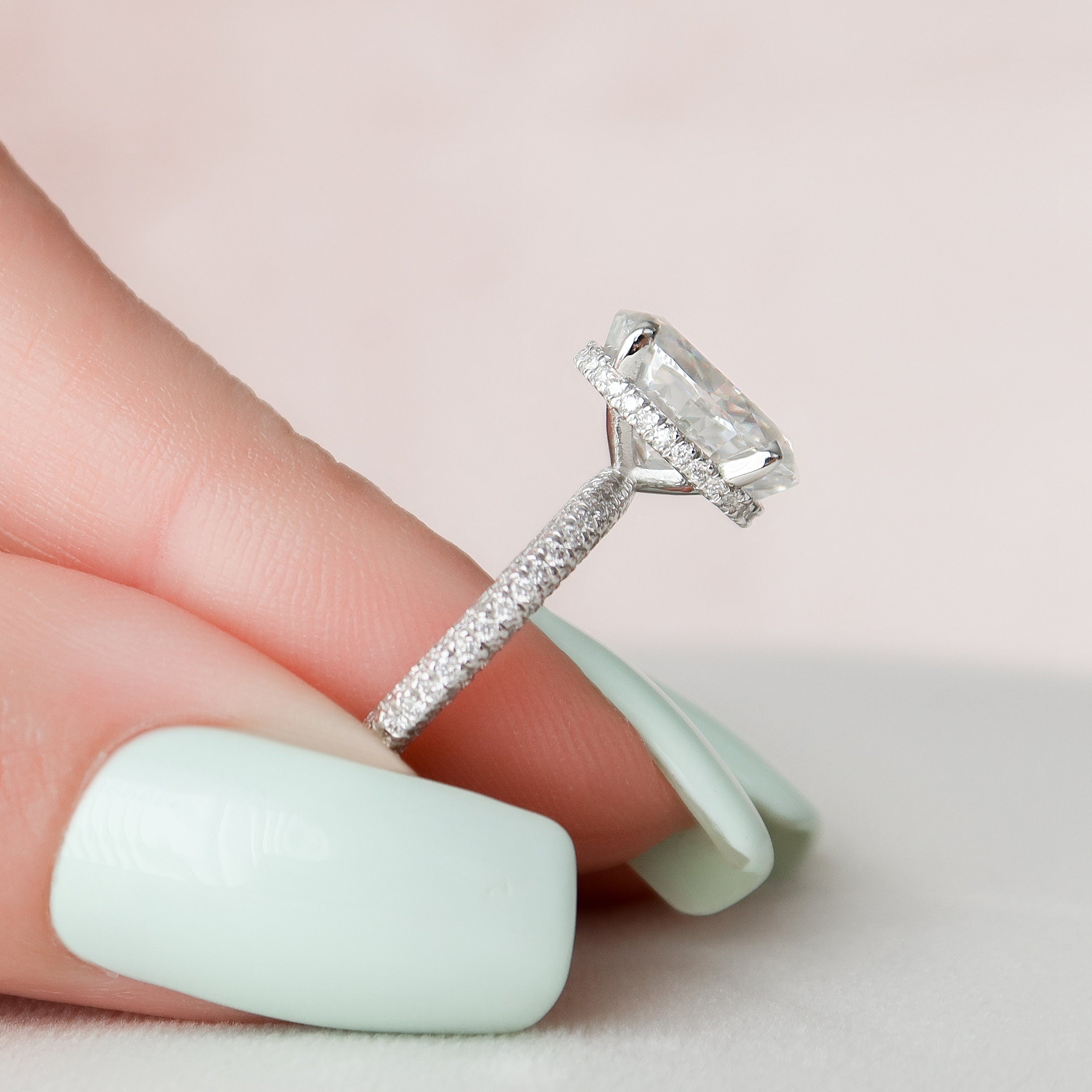3.0 CT Oval Solitaire & Pave Setting Moissanite Engagement Ring - crownmoissanite