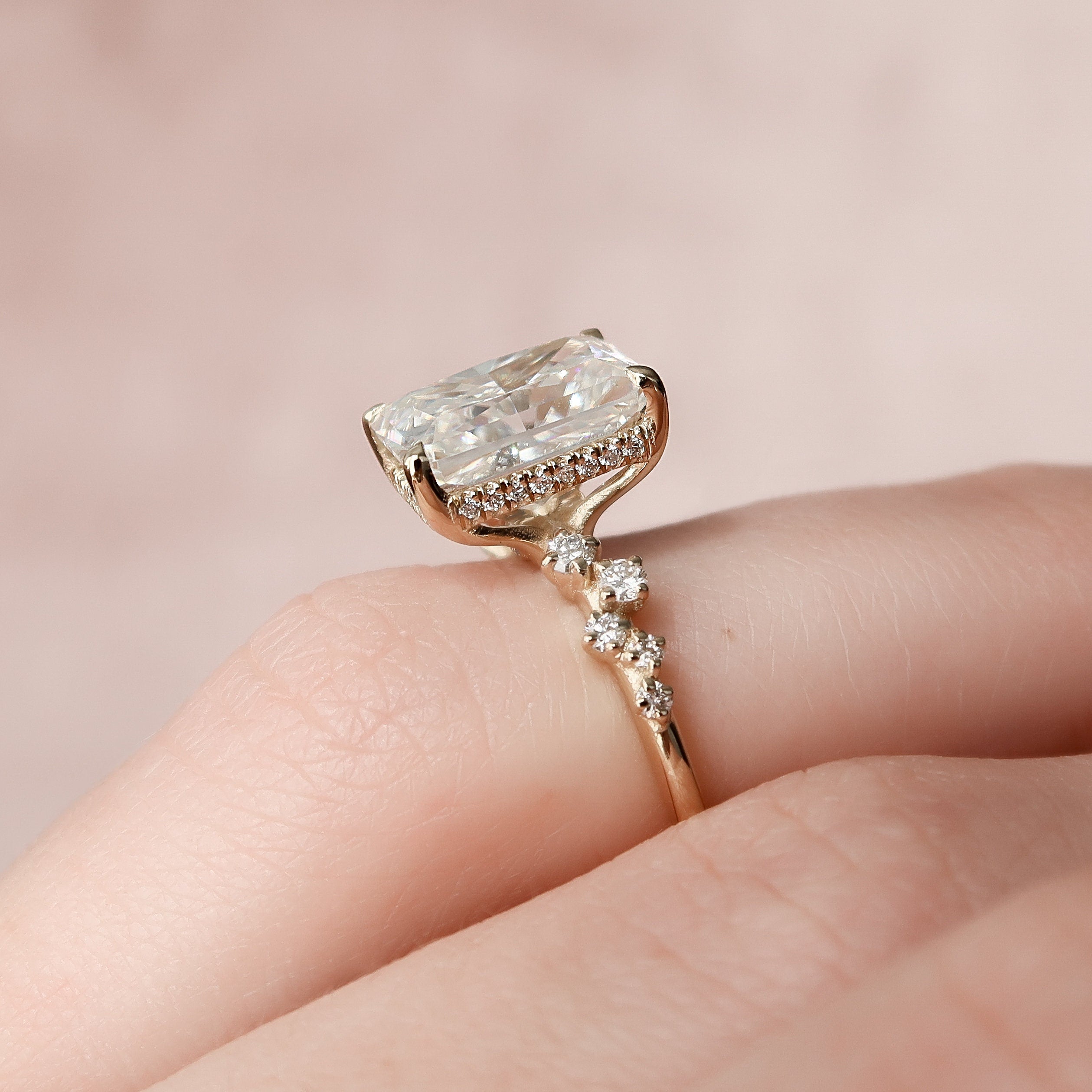 3.5 CT Radiant Cut Cluster Style Moissanite Engagement Ring - crownmoissanite