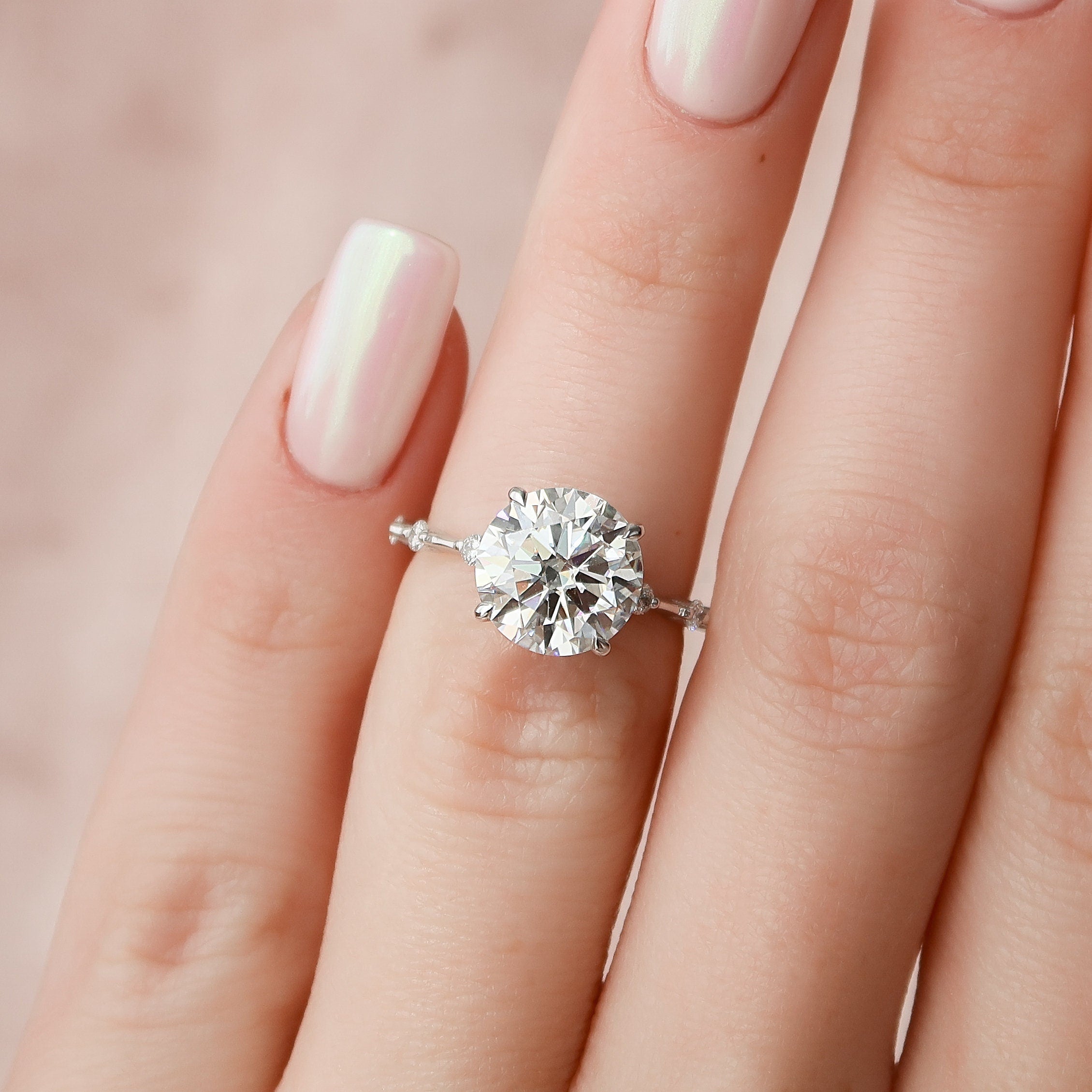 2.5 CT Round Solitaire Dainty Pave Moissanite Engagement Ring - crownmoissanite