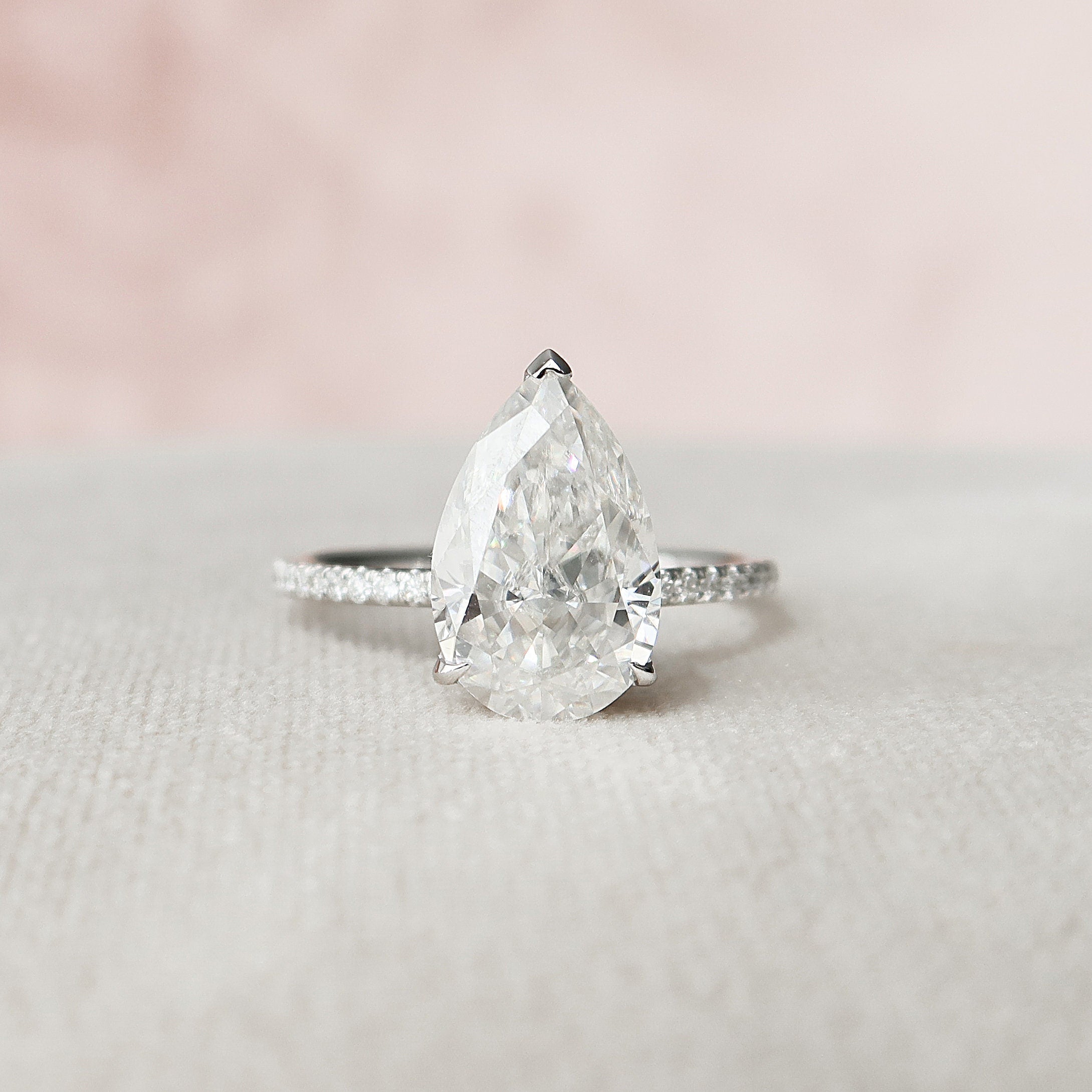3.0 CT Pear Hidden Halo & Pave Moissanite Engagement Ring - crownmoissanite