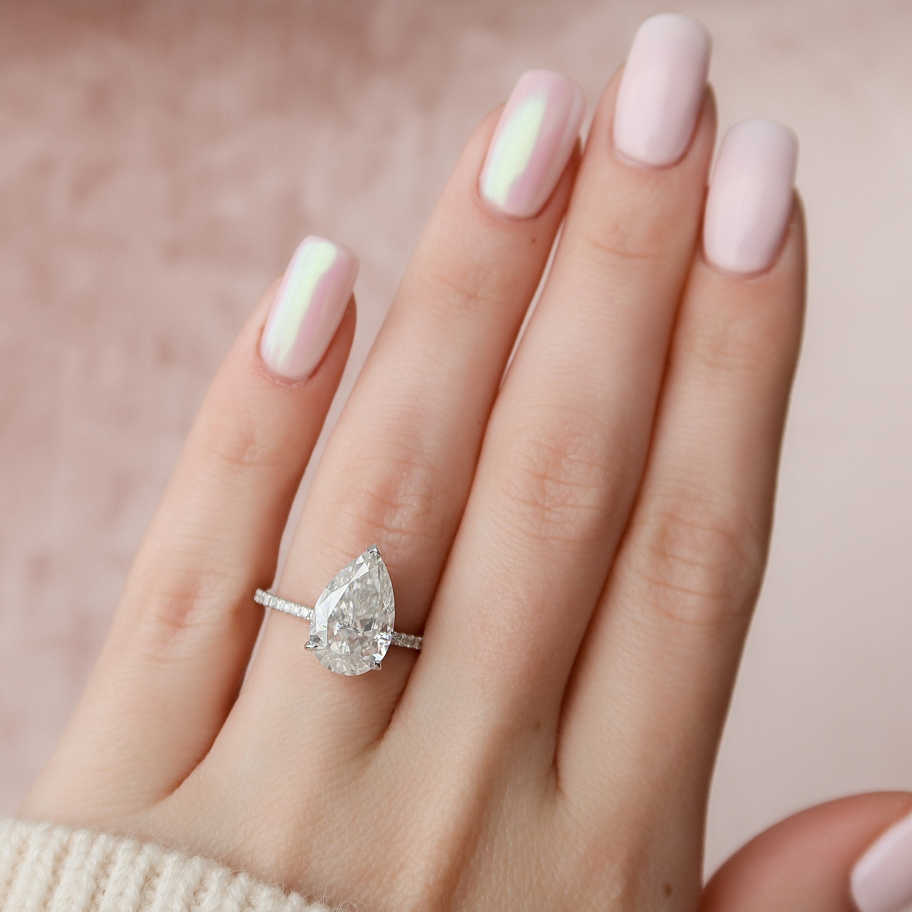 3.0 CT Pear Hidden Halo & Pave Moissanite Engagement Ring - crownmoissanite