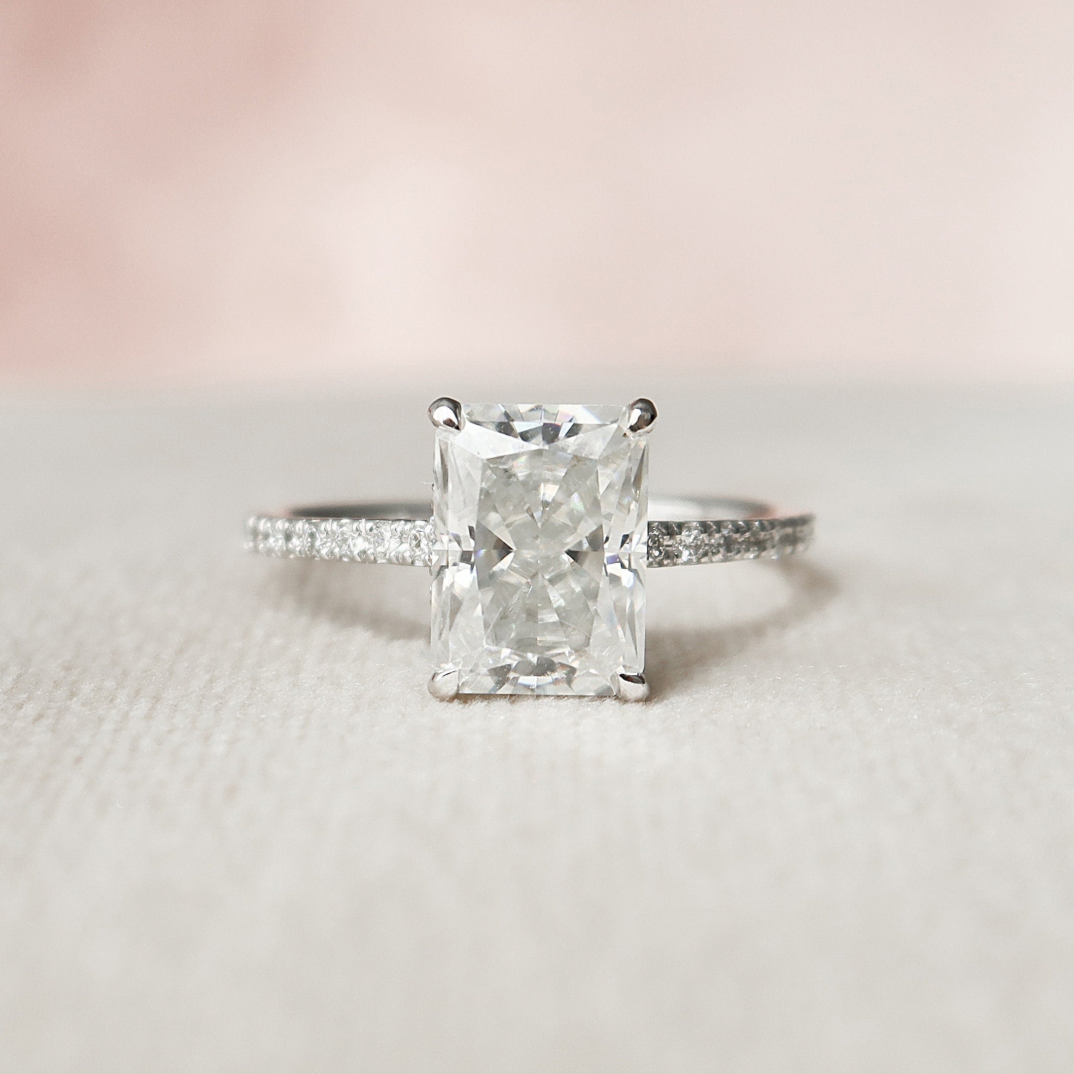 1.50 - 3.50 CT Radiant Pave & Hidden Halo Setting Moissanite Engagement Ring - crownmoissanite