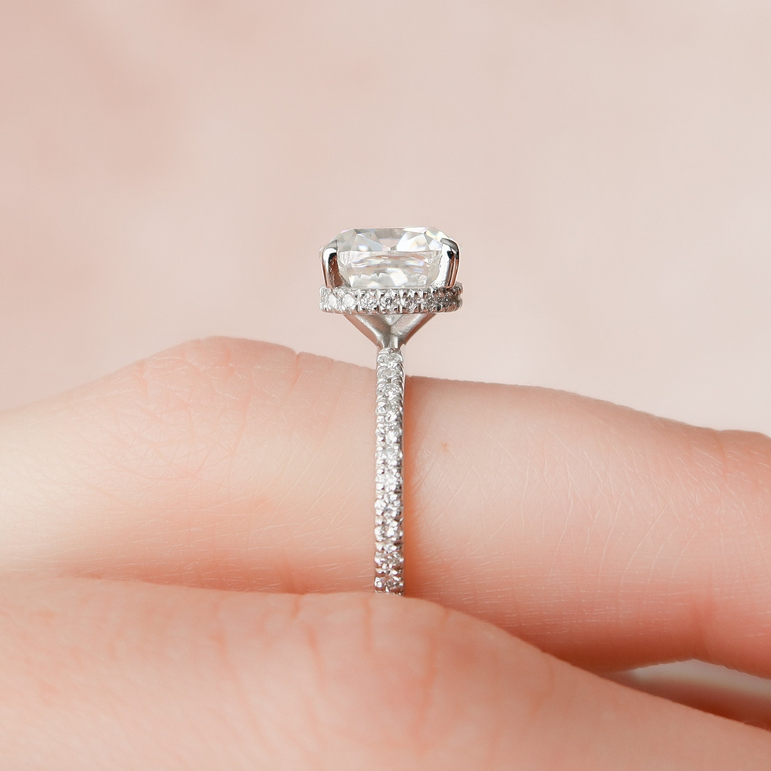 2.5 CT Cushion Pave & Hidden Halo Setting Moissanite Engagement Ring - crownmoissanite