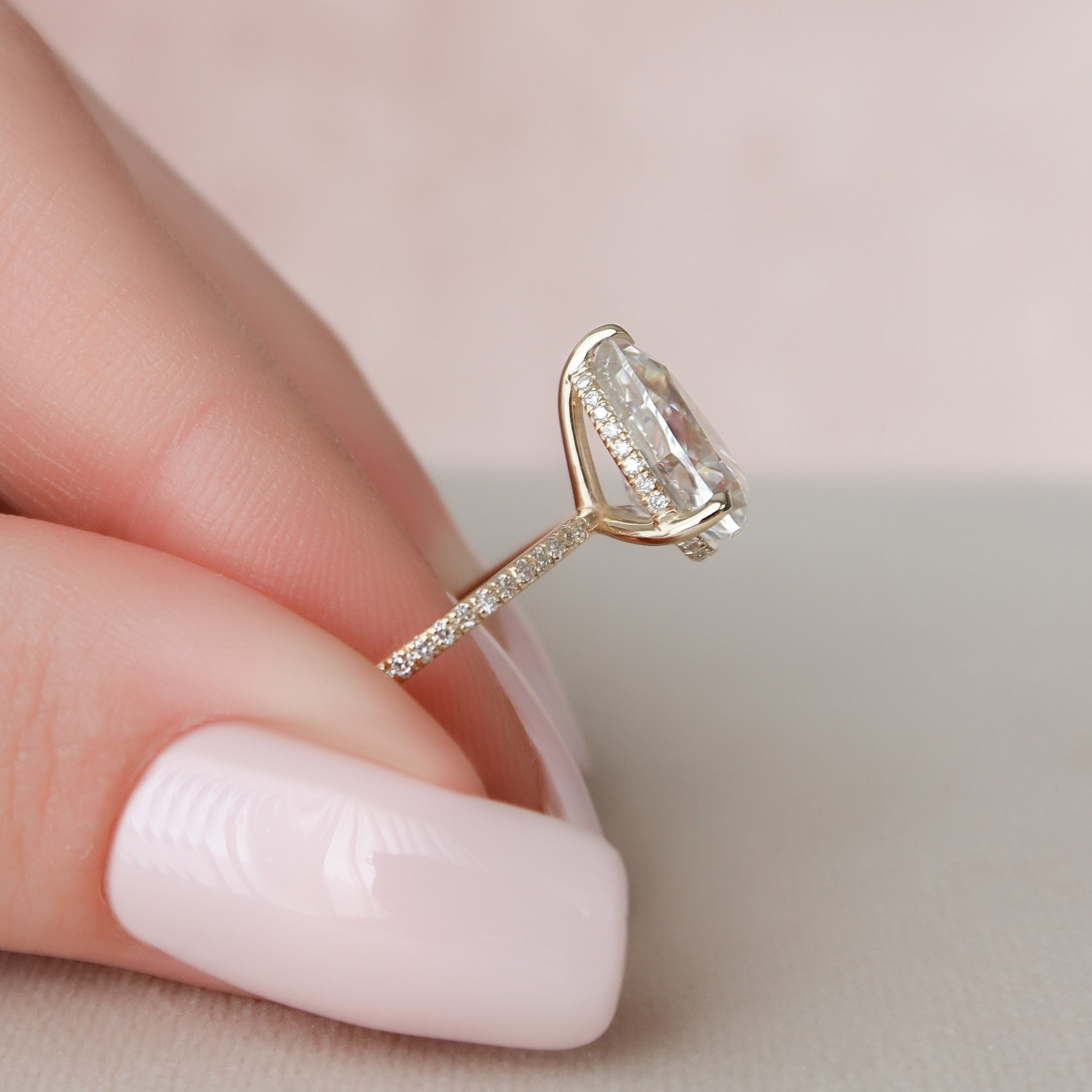 2.5 CT Pear Cut Pave & Hidden Halo Setting Moissanite Engagement Ring - crownmoissanite