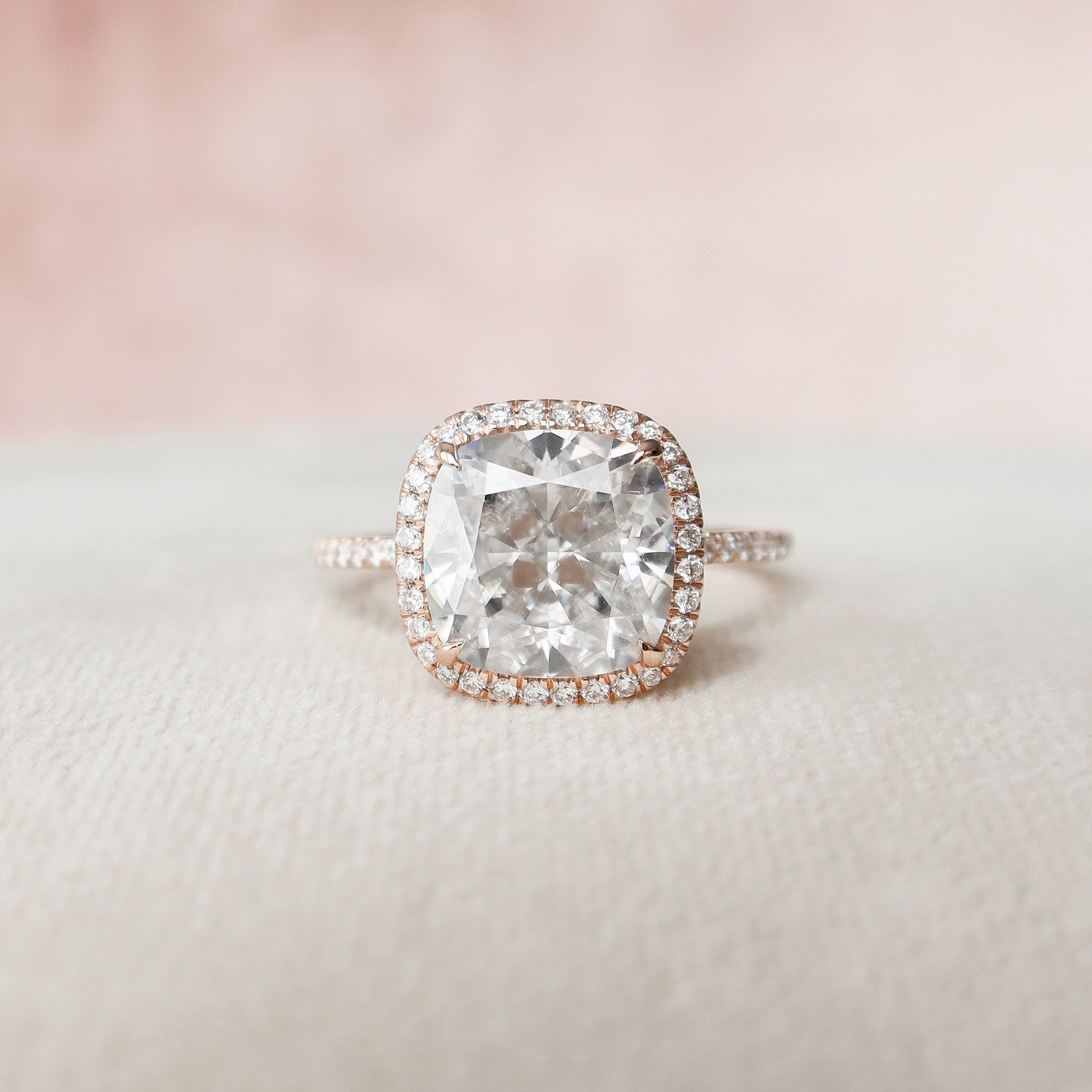 5.0 CT Cushion Halo & Pave Moissanite Engagement Ring - crownmoissanite