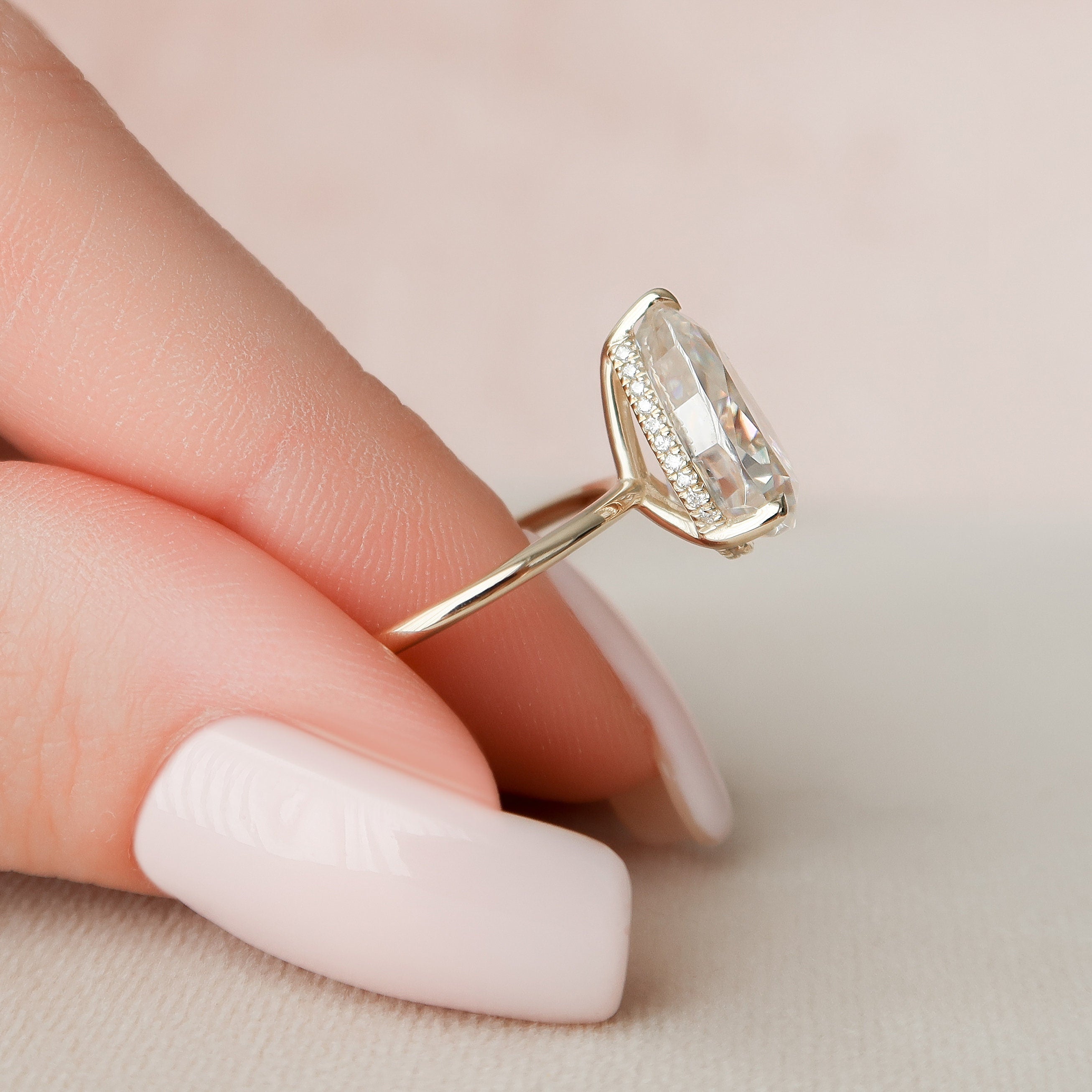 3.0 CT Pear Cut Hidden Halo Style Moissanite Engagement Ring - crownmoissanite