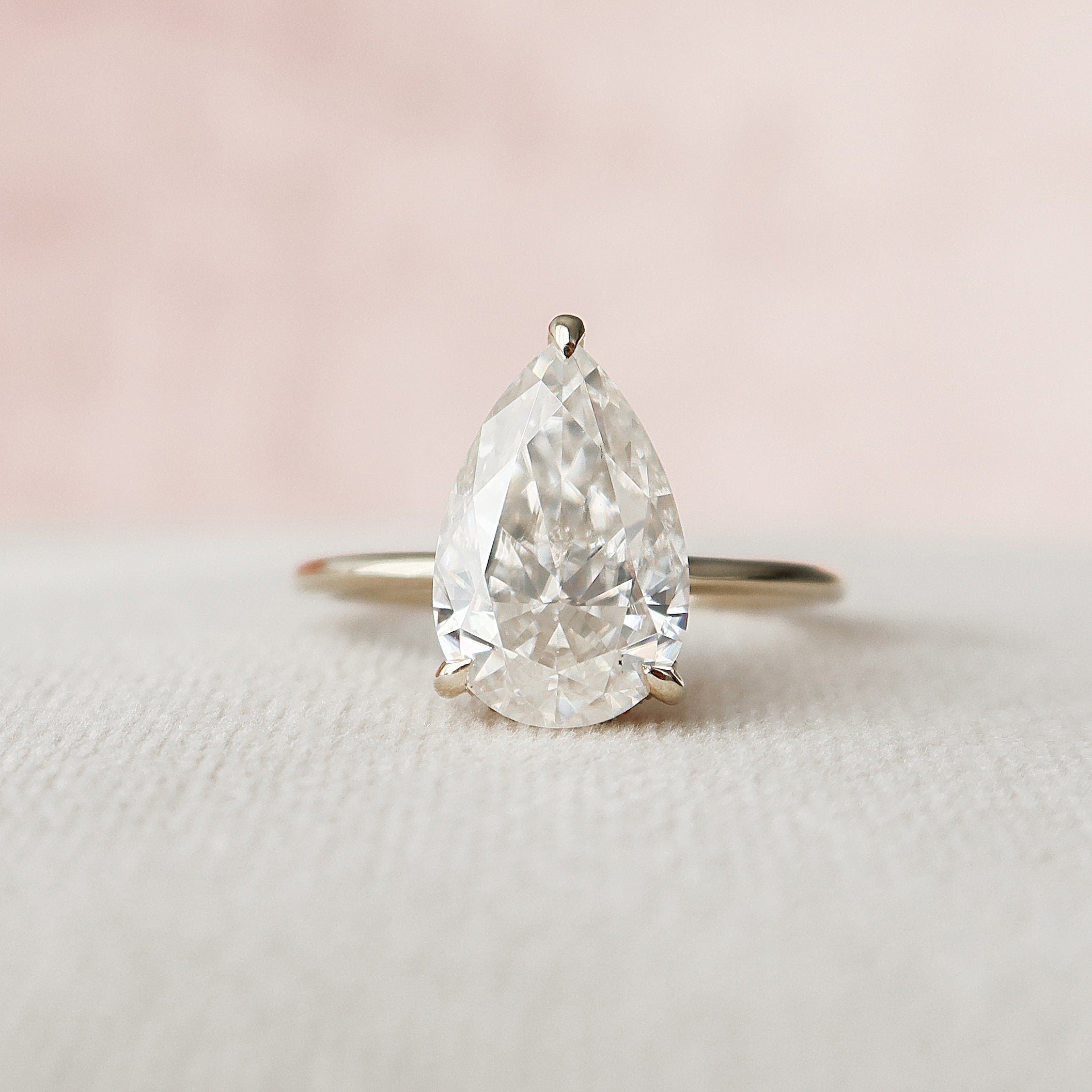 3.0 CT Pear Cut Hidden Halo Style Moissanite Engagement Ring - crownmoissanite