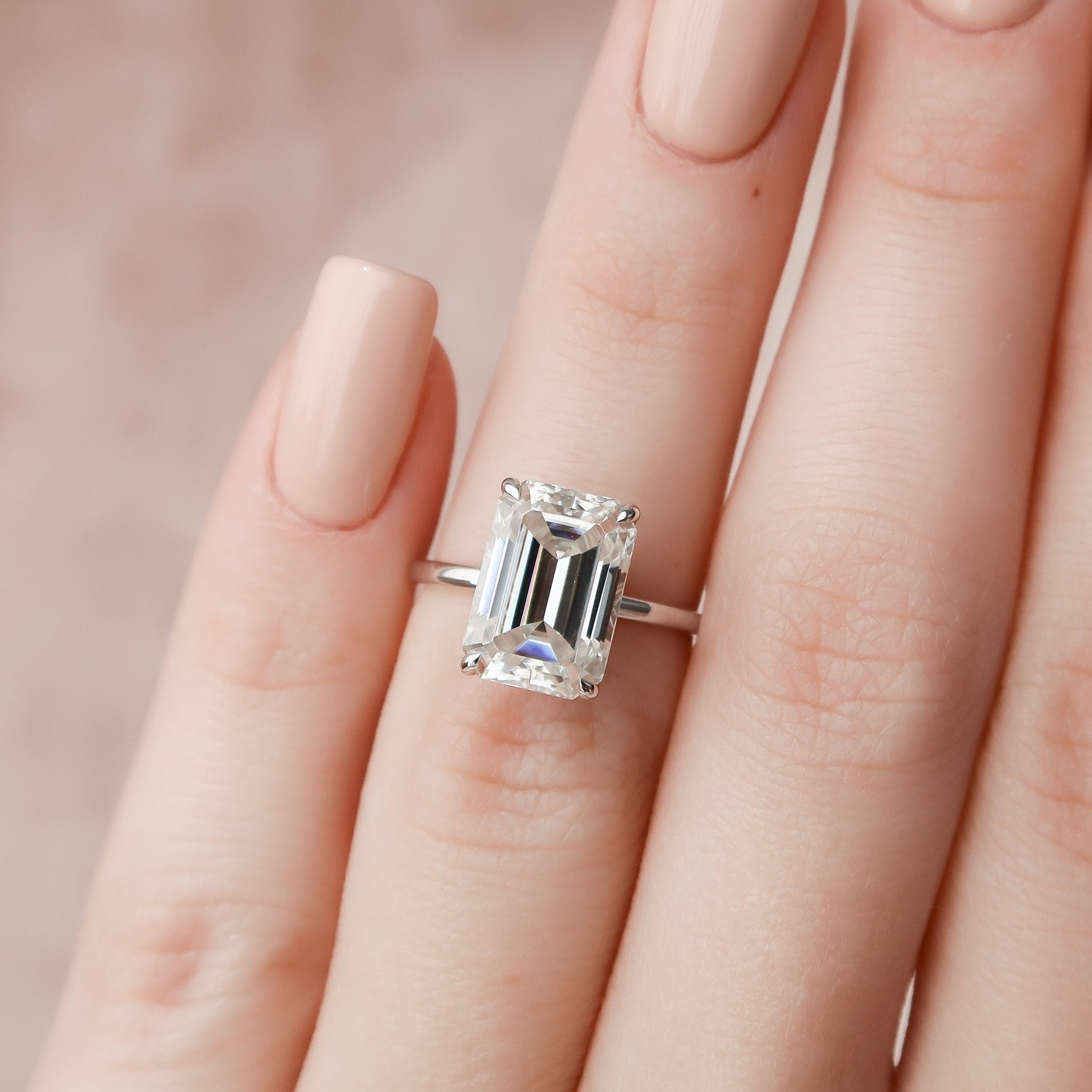 5.0 CT Emerald Cut Solitaire Style Moissanite Engagement Ring - crownmoissanite