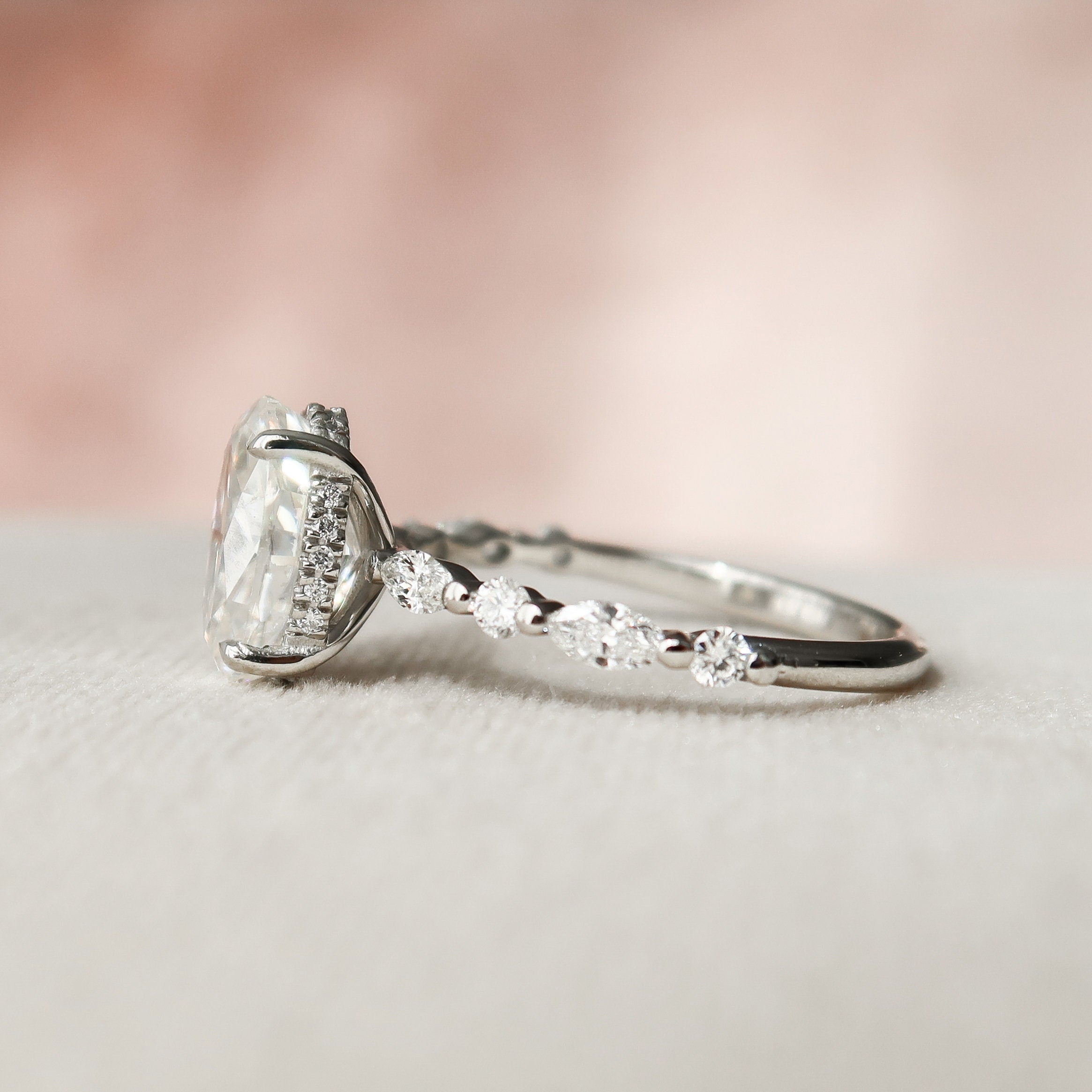 1.0 - 3.0 CT Oval Pave Hidden Halo Moissanite Engagement Ring - crownmoissanite