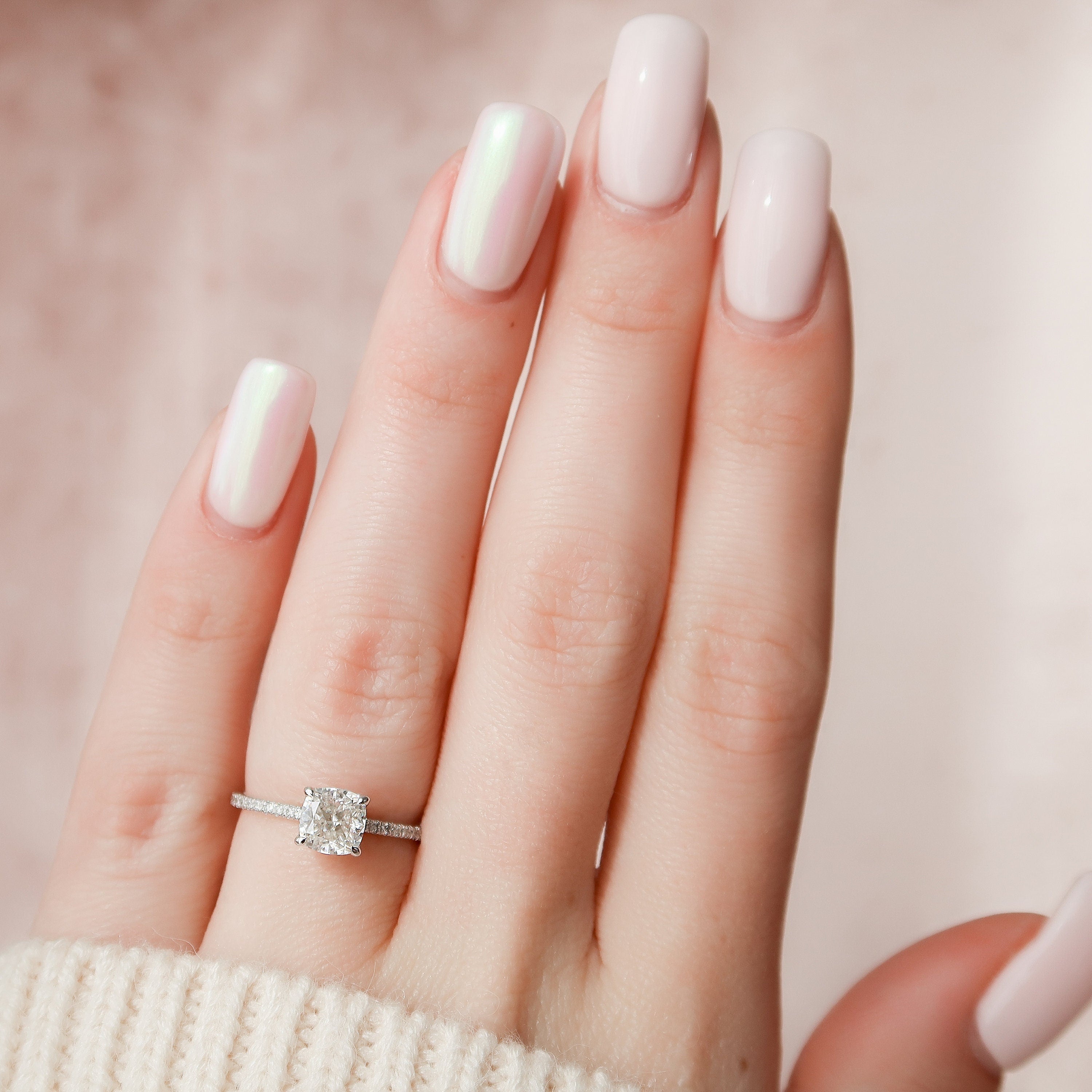 1.0 CT Cushion Shaped Moissanite Hidden Halo Engagement Ring - crownmoissanite