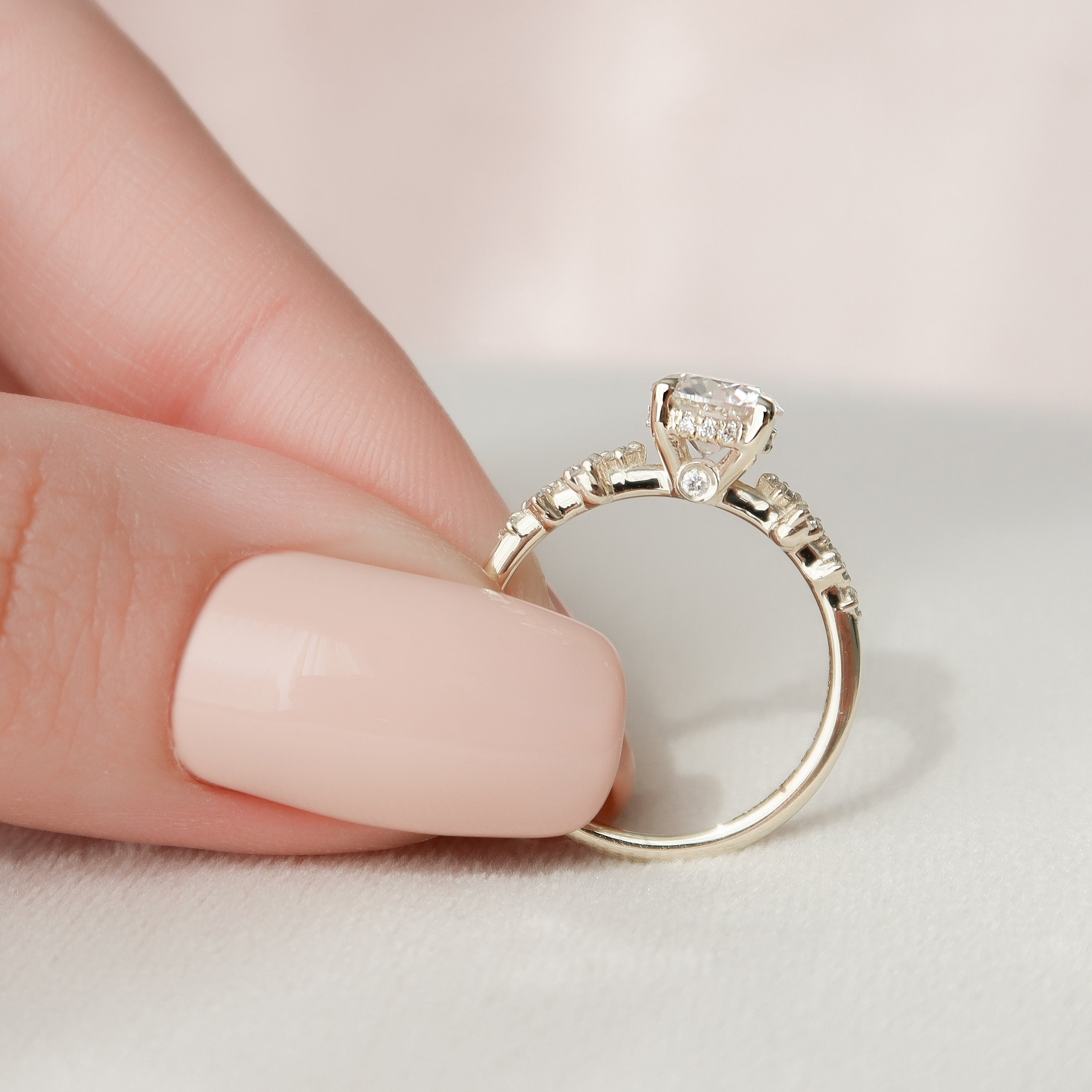 1.0 CT Round Cluster Style Pave Moissanite Engagement Ring - crownmoissanite
