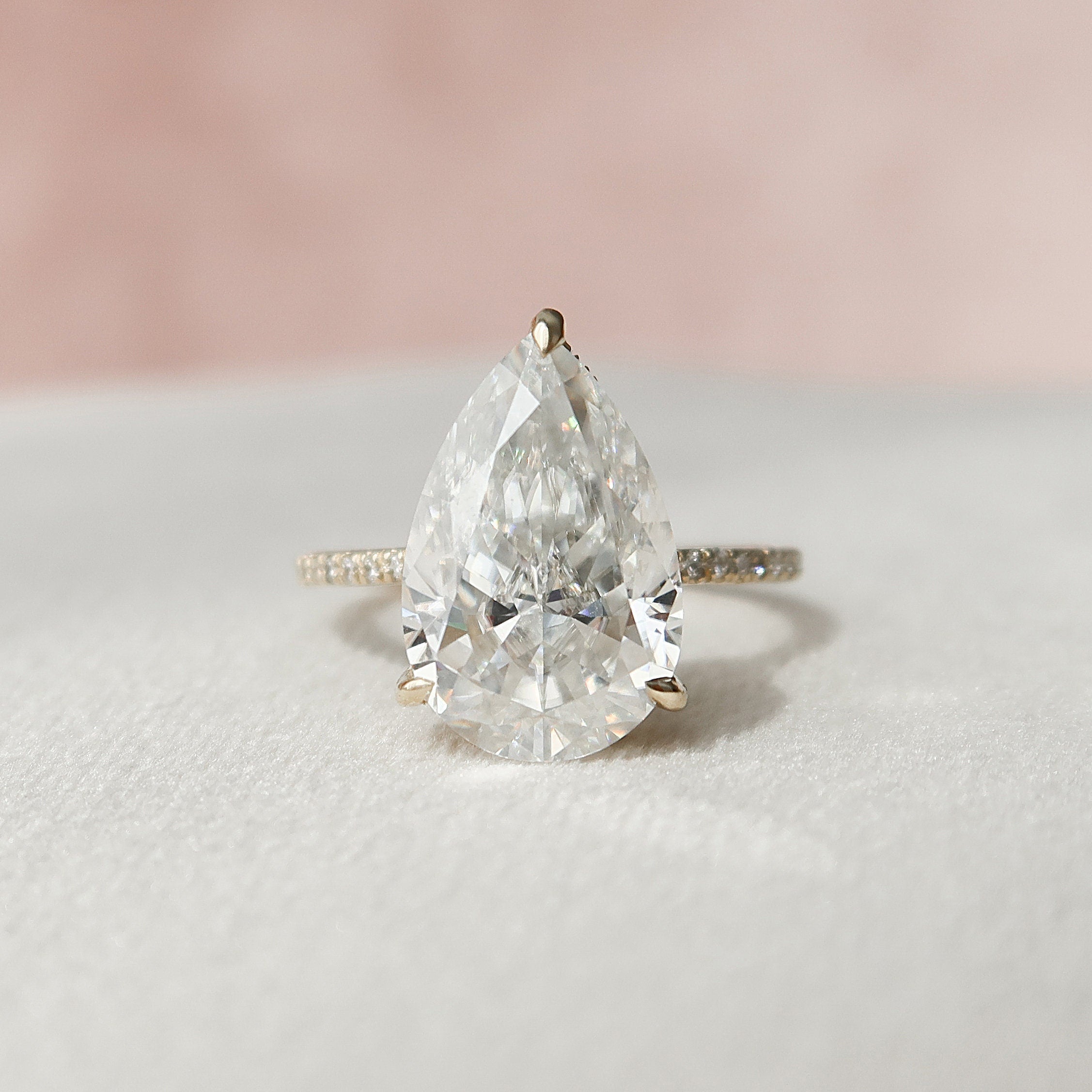 4.5 CT Pear Cut Solitaire & Pave Setting Moissanite Engagement Ring - crownmoissanite