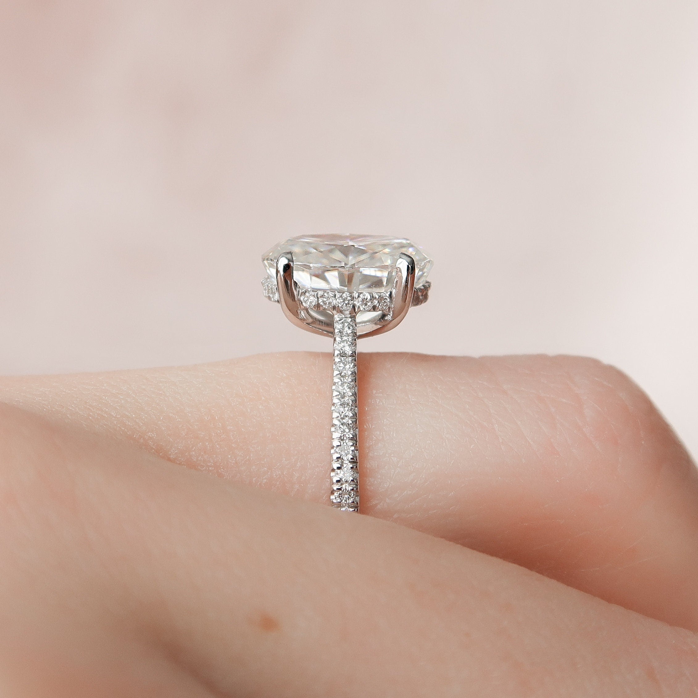 3.0 CT Oval Pave & Hidden Halo Setting Moissanite Engagement Ring - crownmoissanite