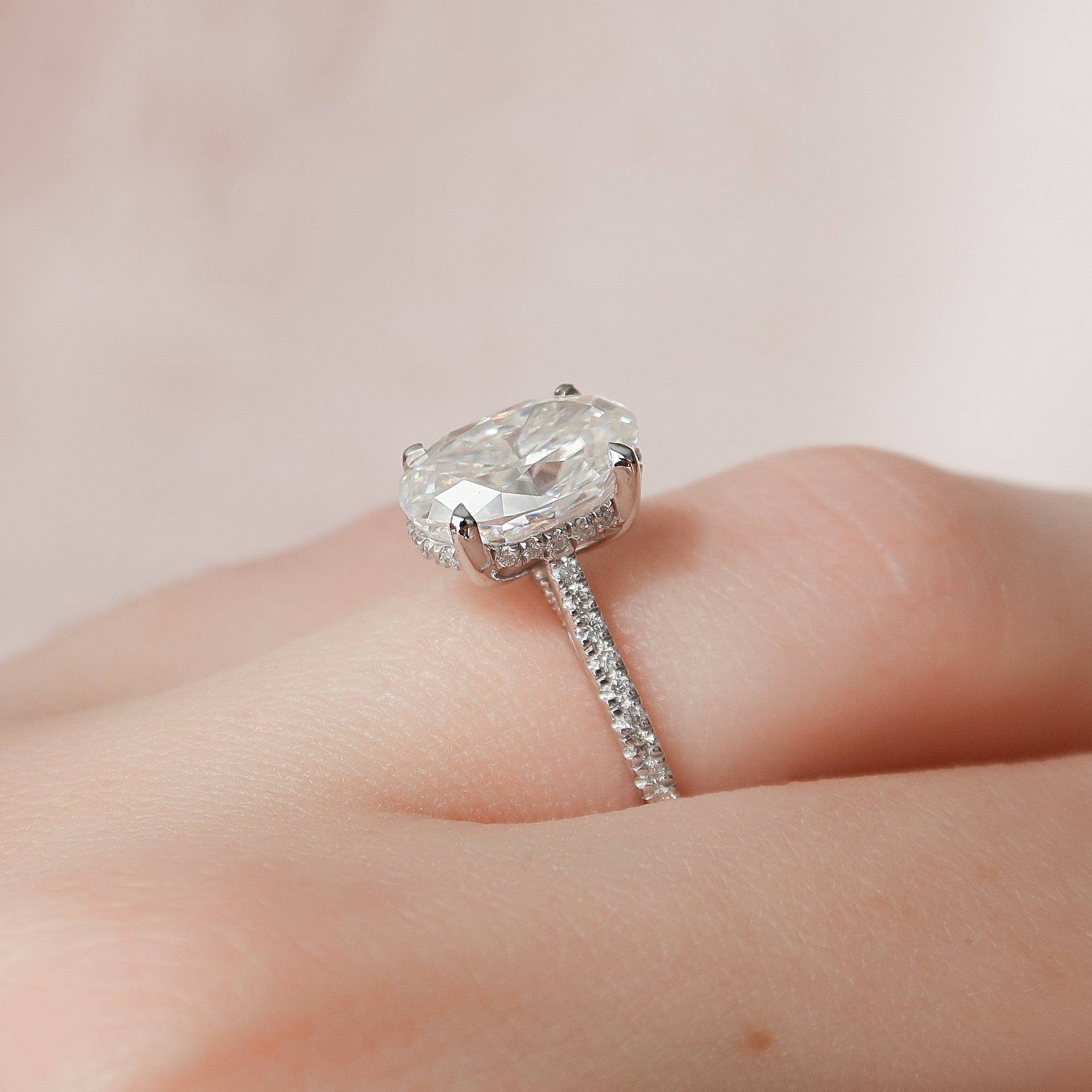 3.0 CT Oval Pave & Hidden Halo Setting Moissanite Engagement Ring - crownmoissanite