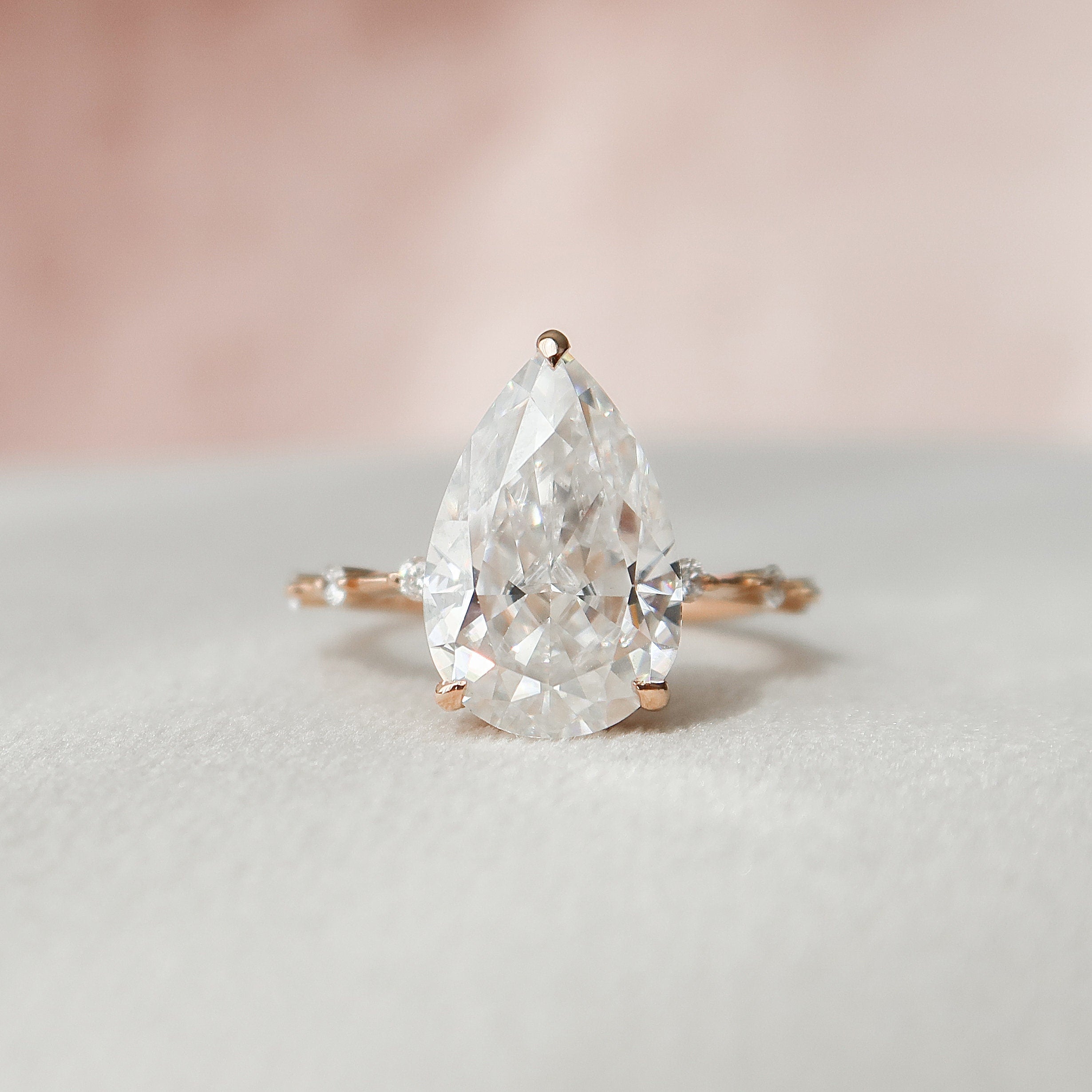 4.0 CT Pear Solitaire Dainty Pave Style Moissanite Engagement Ring - crownmoissanite