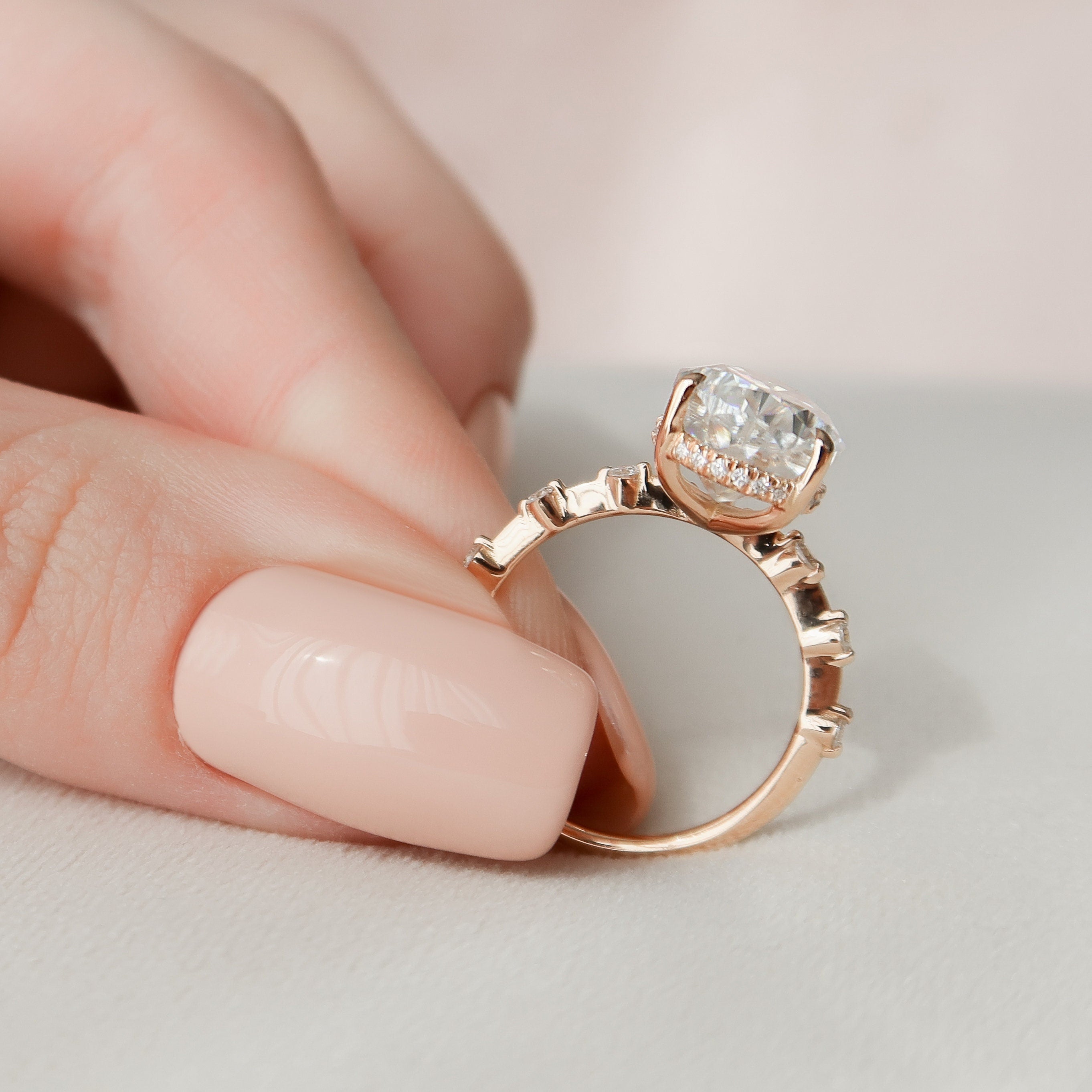 4.0 CT Pear Solitaire Dainty Pave Style Moissanite Engagement Ring - crownmoissanite
