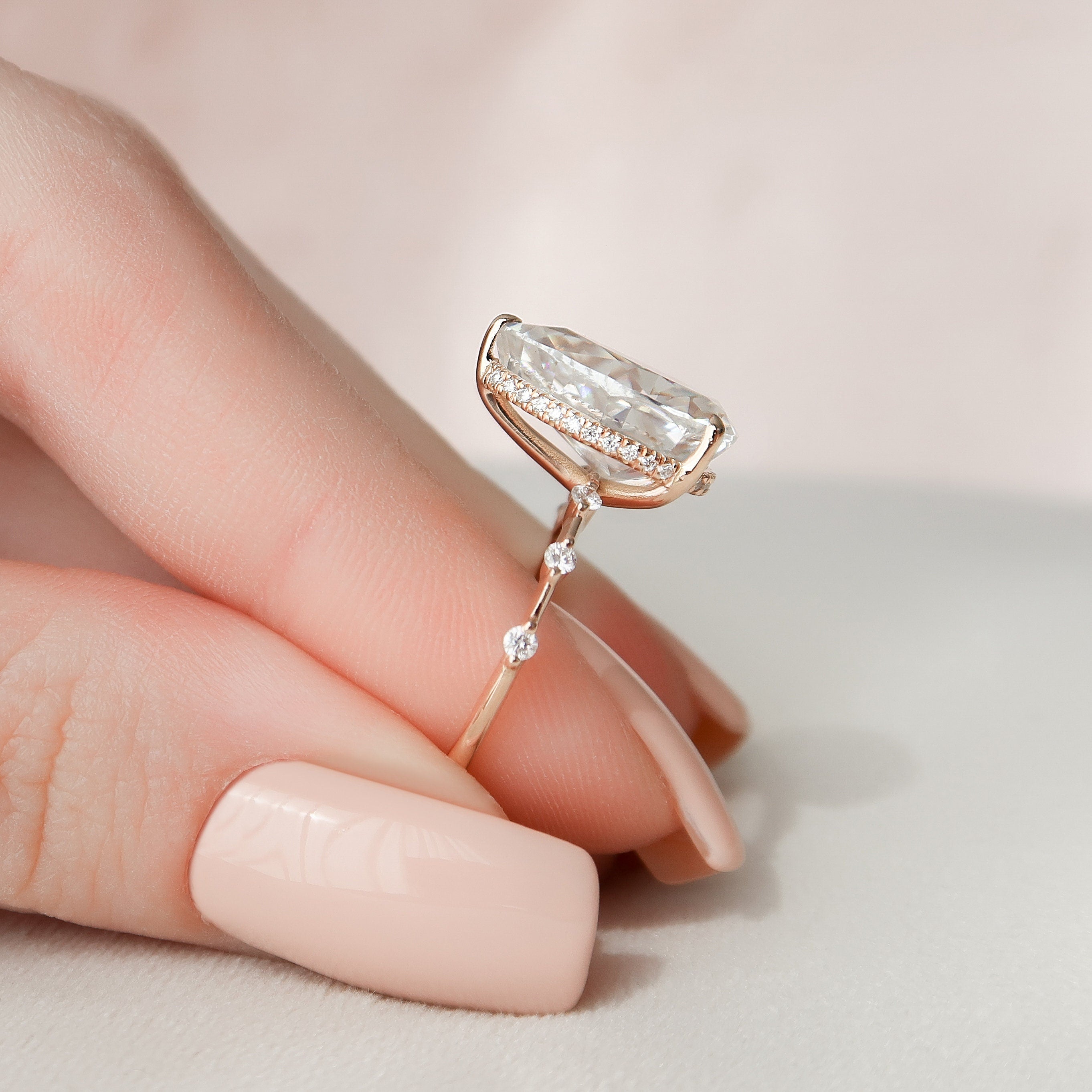 4.0 CT Pear Solitaire Dainty Pave Style Moissanite Engagement Ring - crownmoissanite