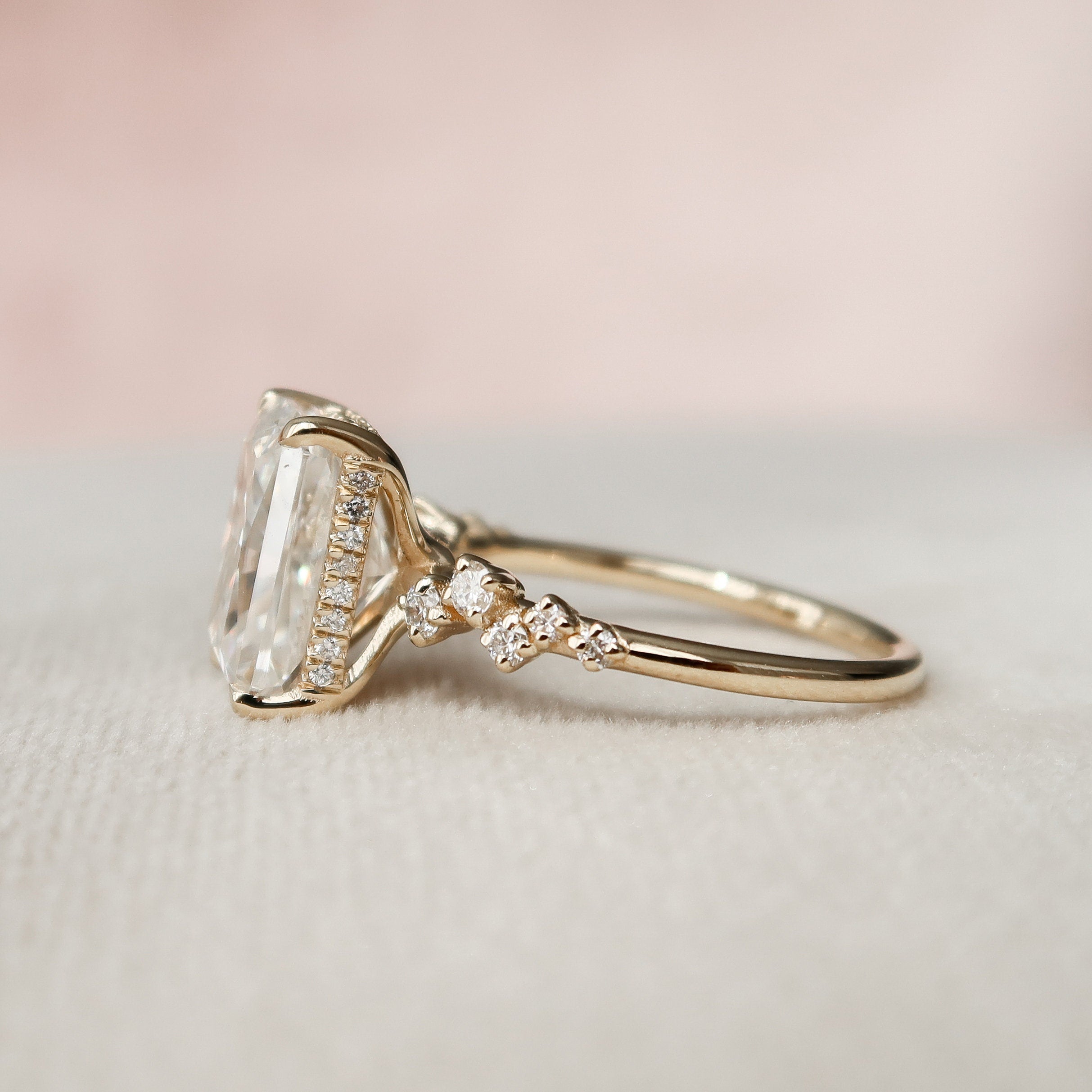 3.5 CT Radiant Cut Cluster Style Moissanite Engagement Ring - crownmoissanite