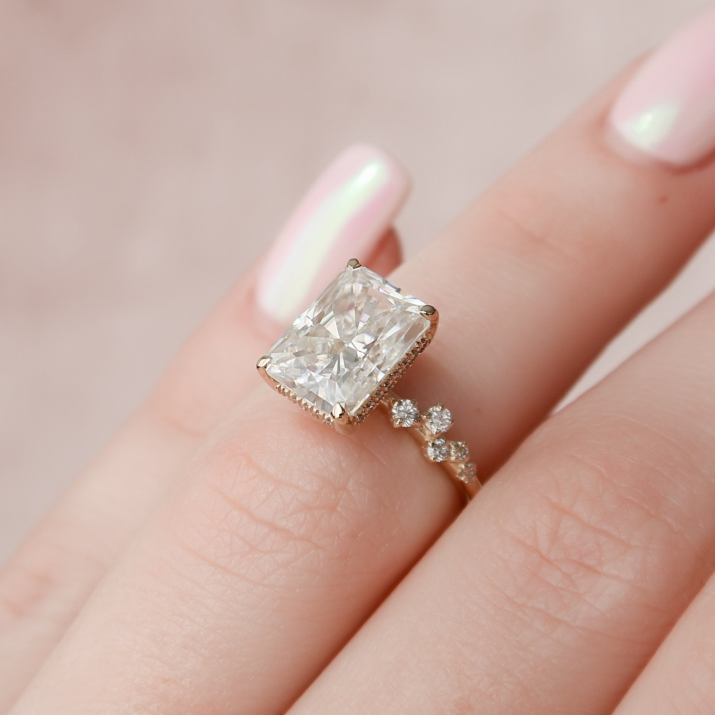 3.5 CT Radiant Cut Cluster Style Moissanite Engagement Ring - crownmoissanite