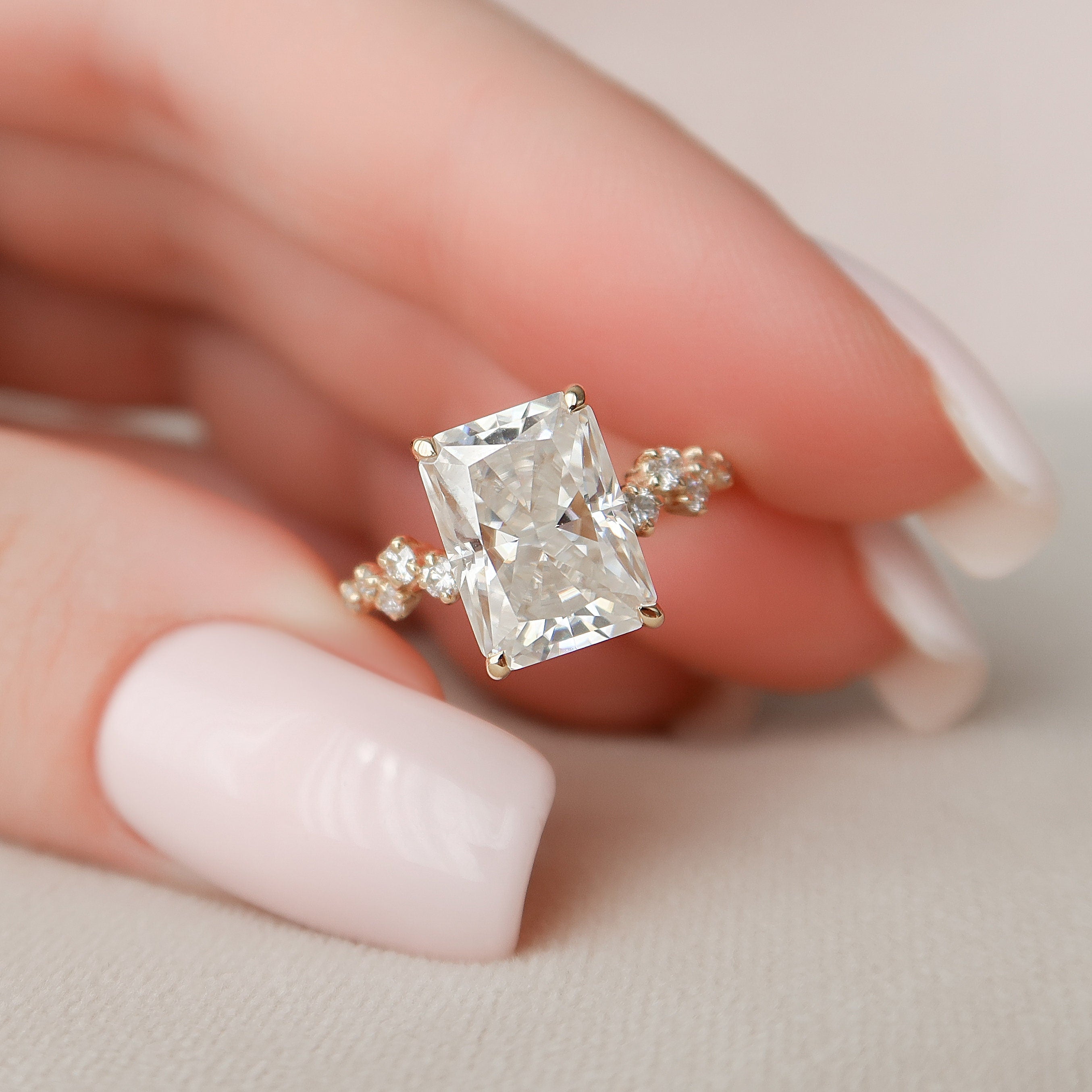 3.5 CT Radiant Cut Cluster Style Moissanite Engagement Ring - crownmoissanite