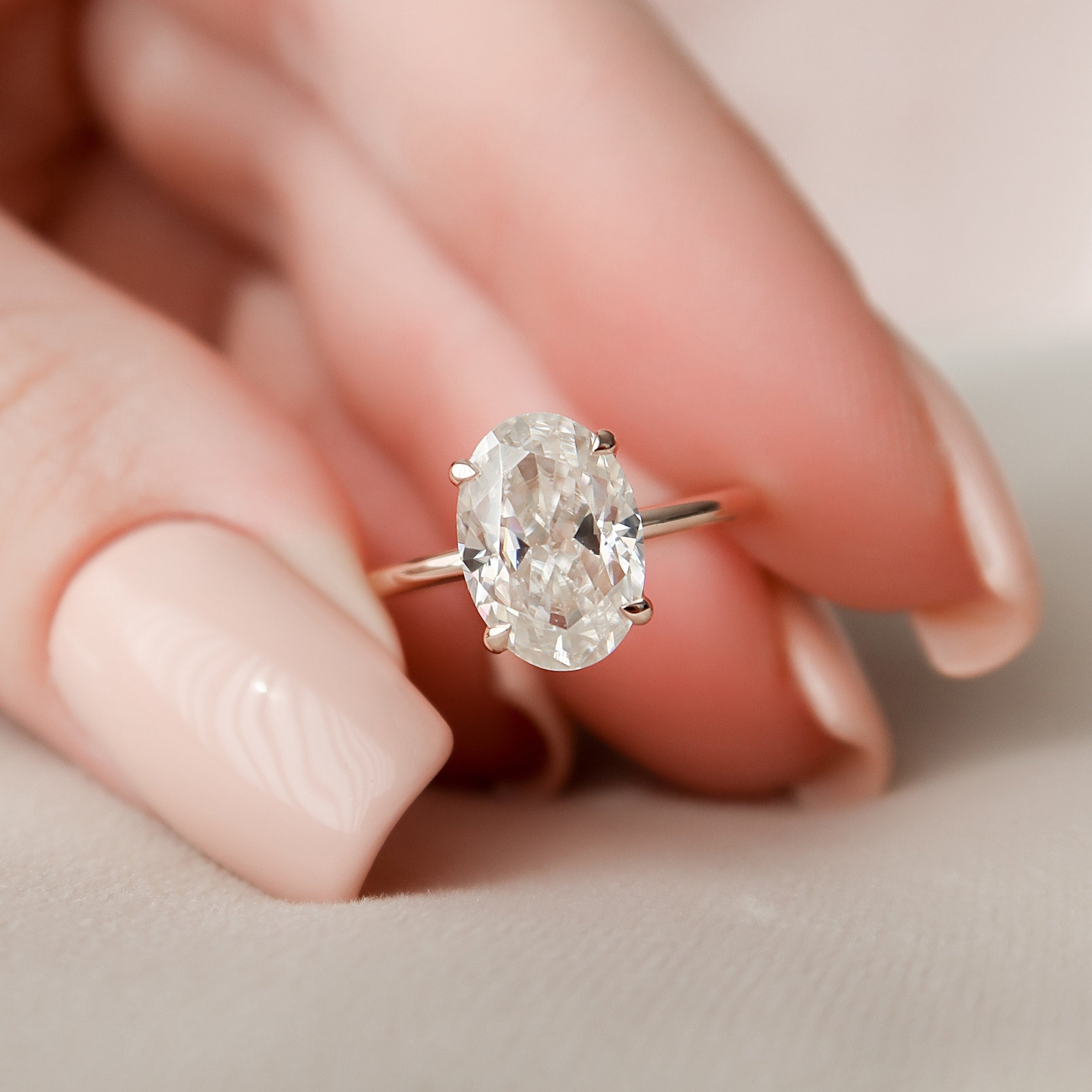 2.0 CT Oval Solitaire & Hidden Halo Moissanite Engagement Ring - crownmoissanite