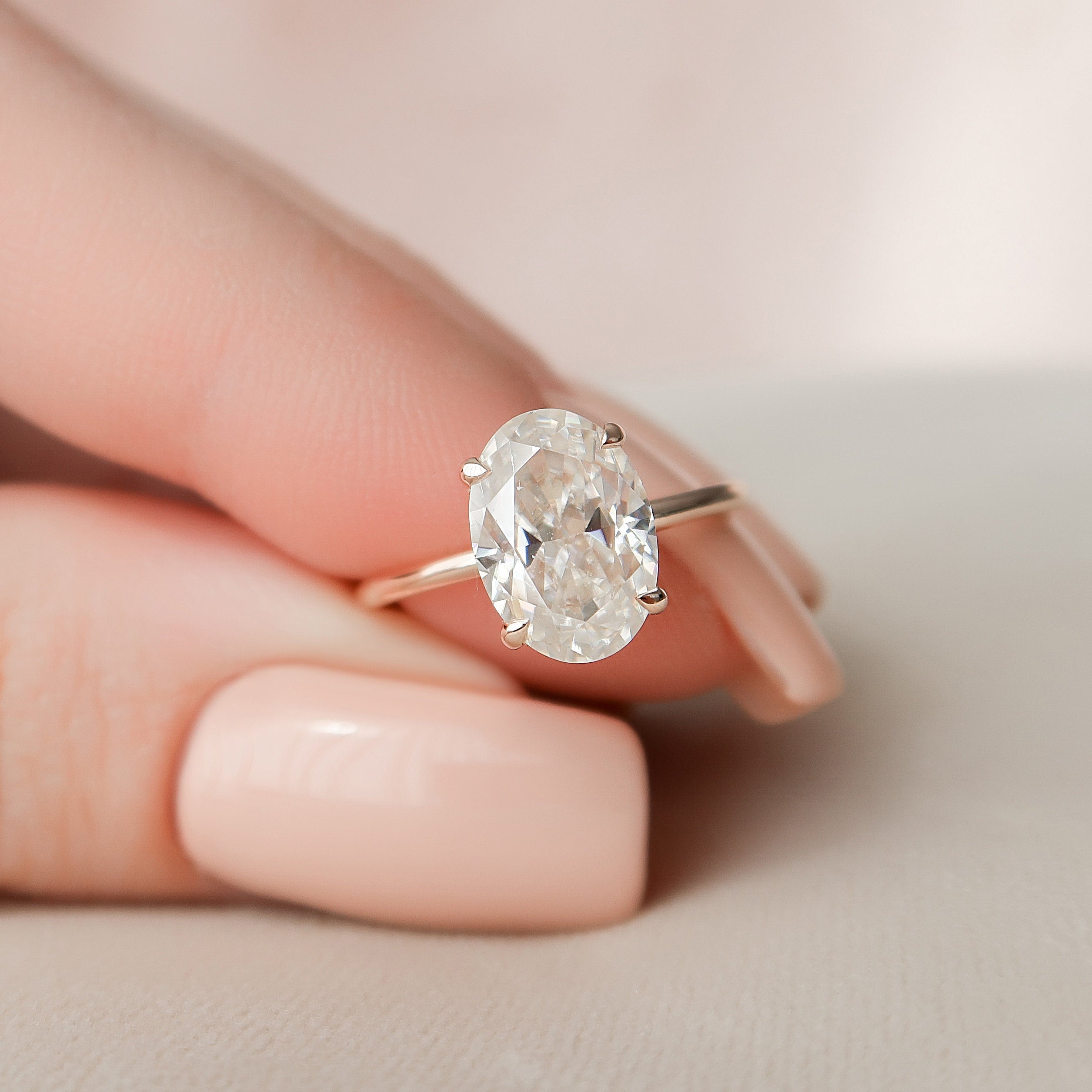 2.0 CT Oval Solitaire & Hidden Halo Moissanite Engagement Ring - crownmoissanite