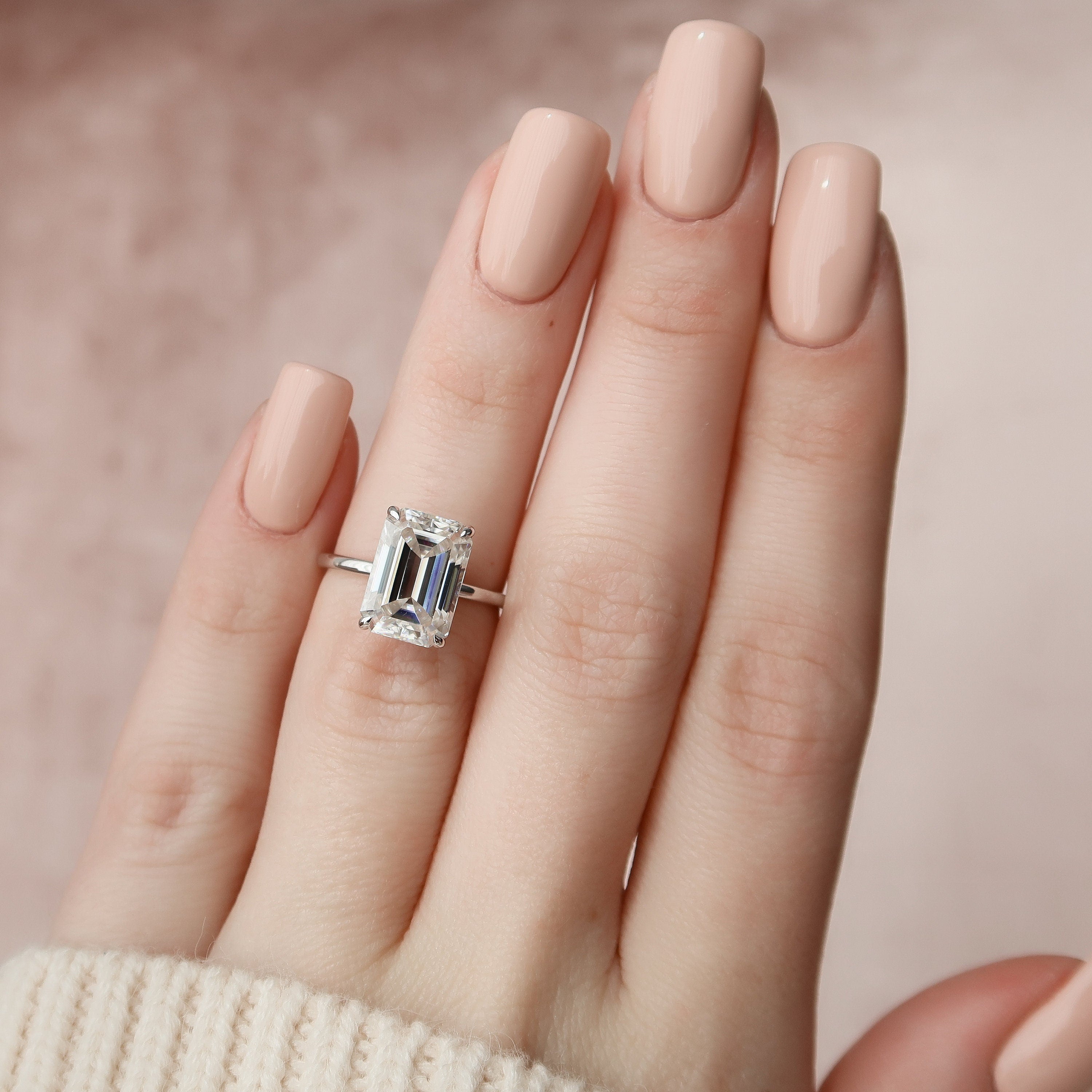 5.0 CT Emerald Cut Solitaire Style Moissanite Engagement Ring - crownmoissanite