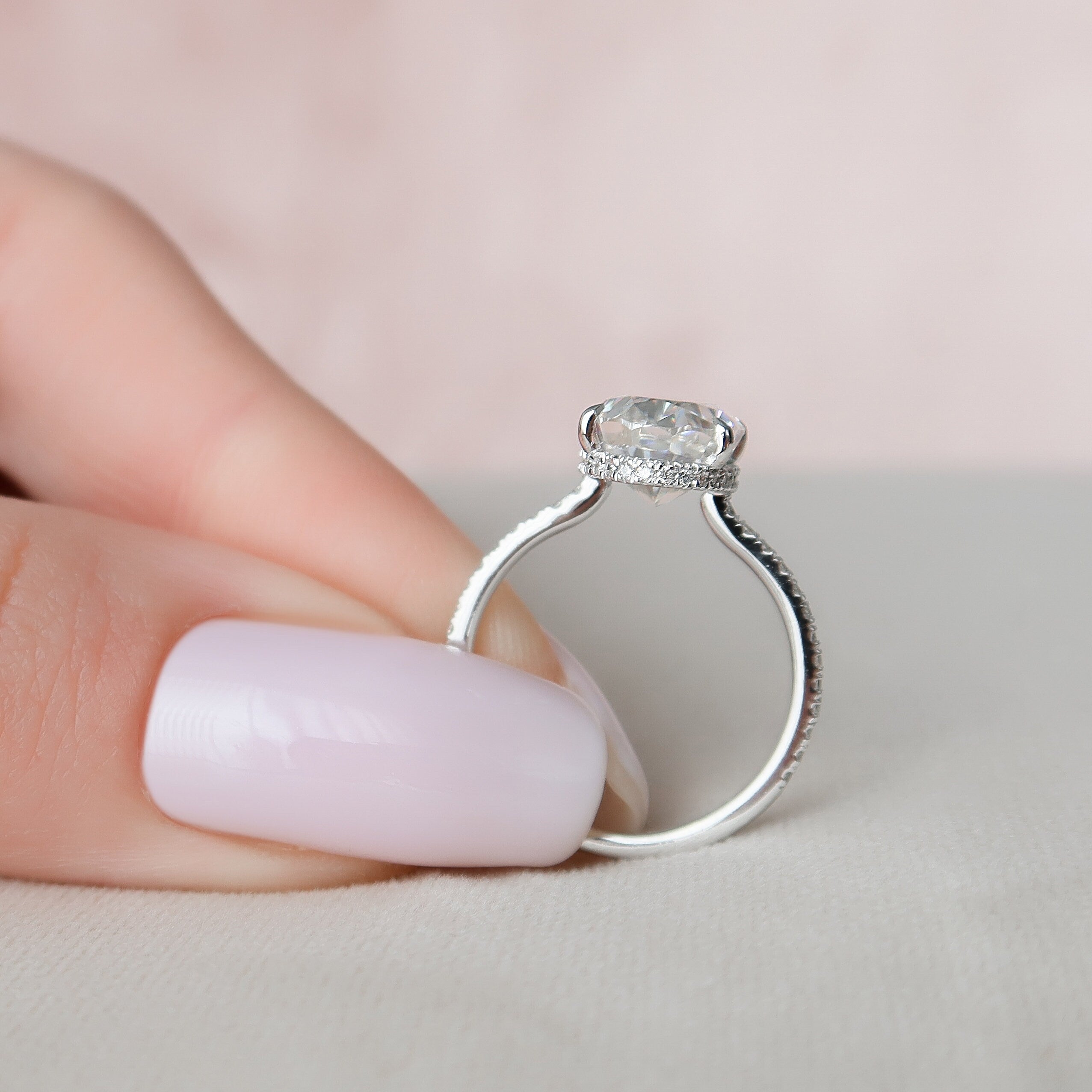 3.5 CT Oval Cut Pave Setting Moissanite Engagement Ring - crownmoissanite