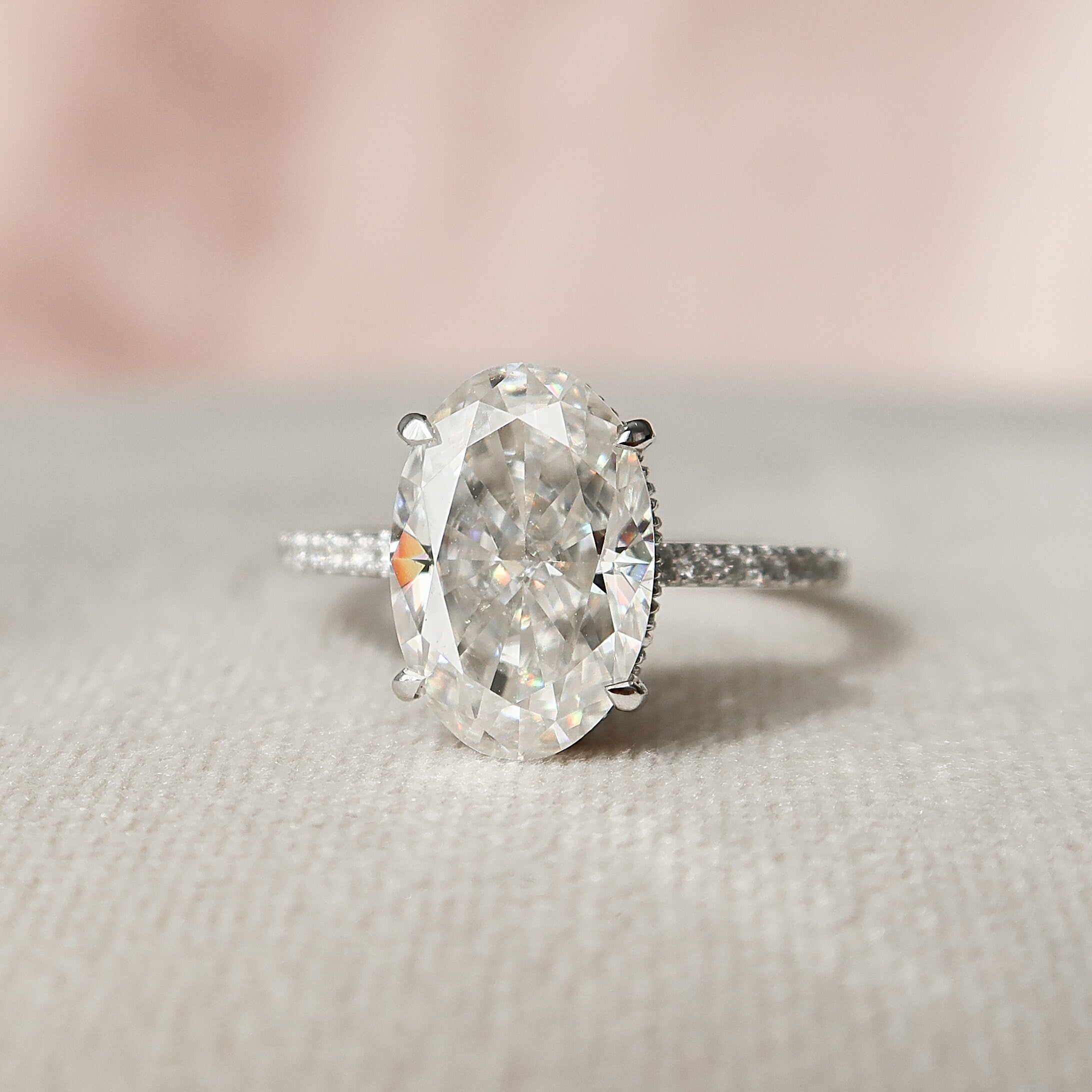 3.5 CT Oval Cut Pave Setting Moissanite Engagement Ring - crownmoissanite
