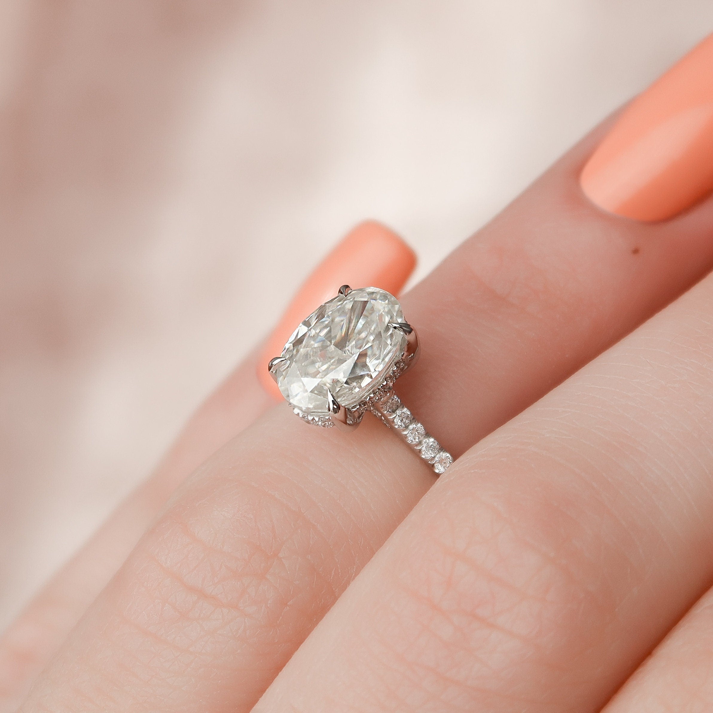 2 CT Oval Cut Moissanite Engagement Ring With Pave Setting - crownmoissanite