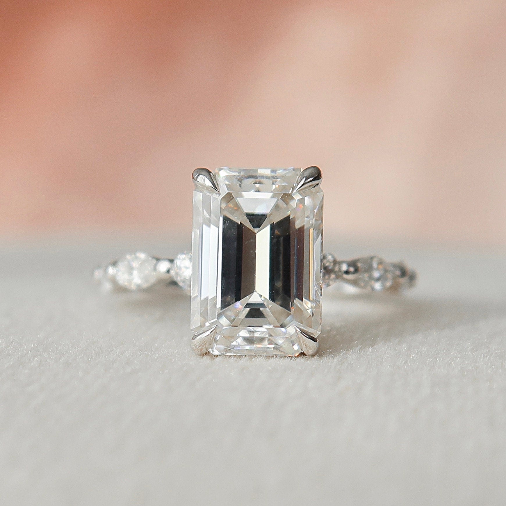 3.0 CT Emerald Solitaire & Hidden Halo Setting Moissanite Engagement Ring - crownmoissanite
