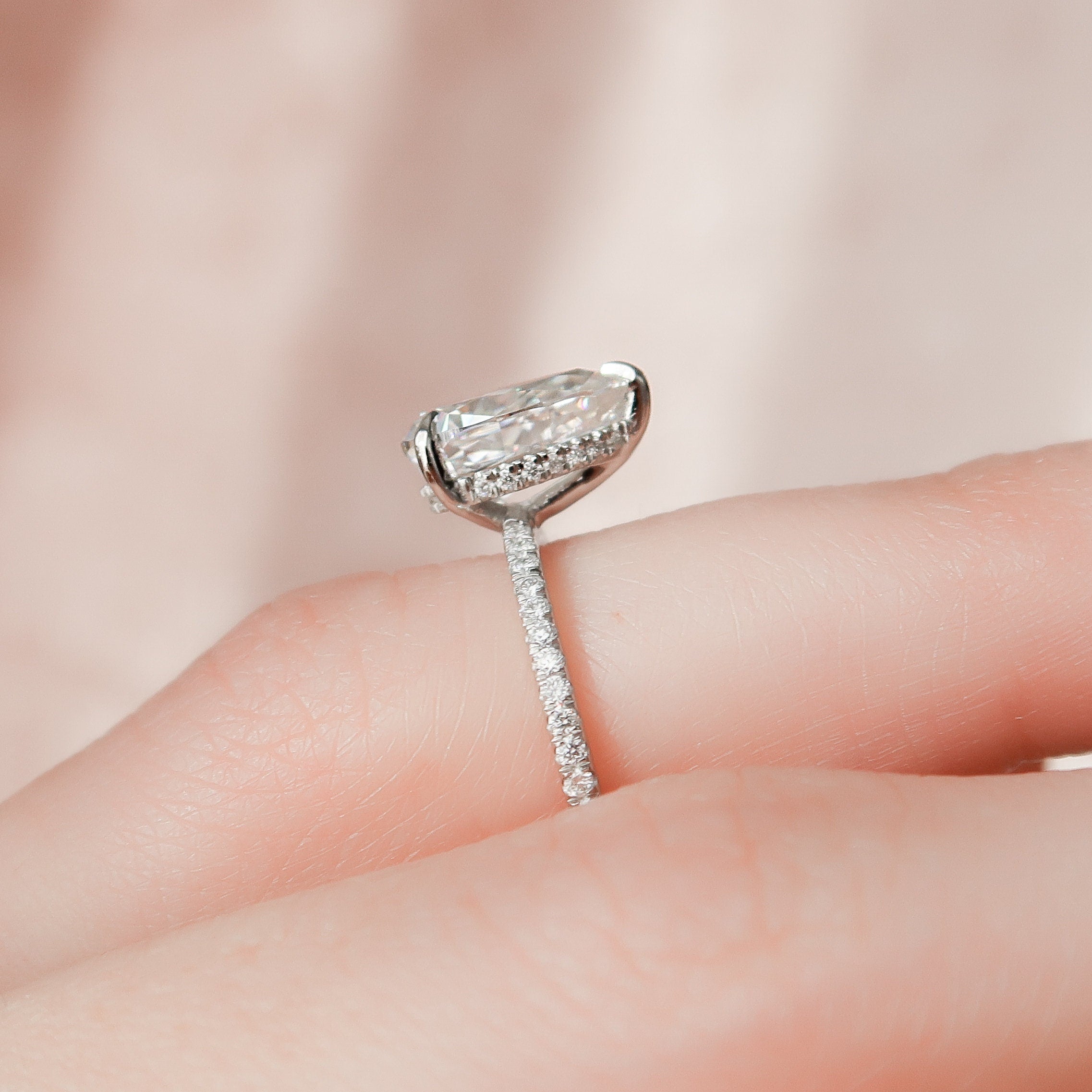 1.50 CT Pear Pave Setting Moissanite Engagement Ring - crownmoissanite