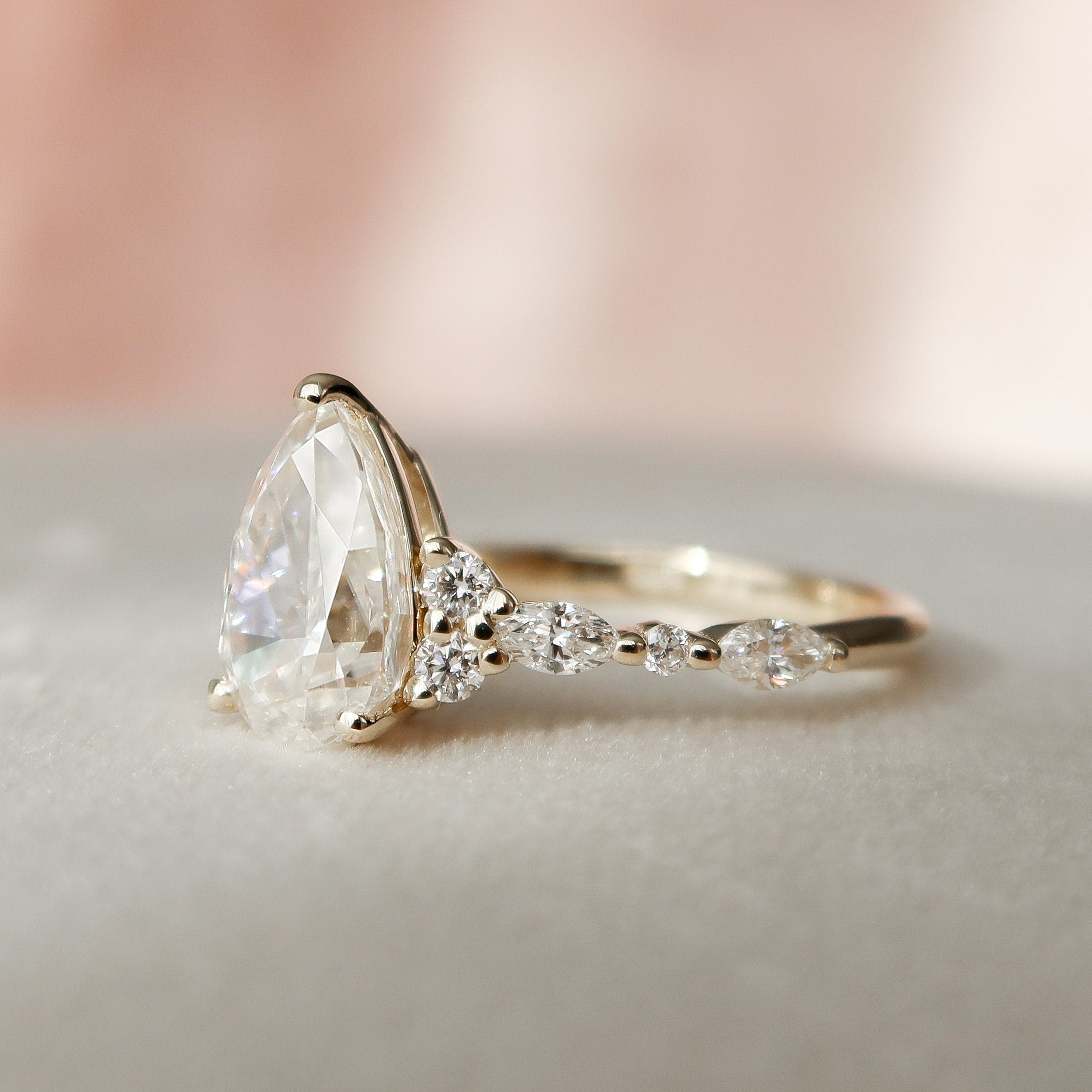 1.50 CT Pear Shaped Moissanite Cluster Engagement Ring - crownmoissanite