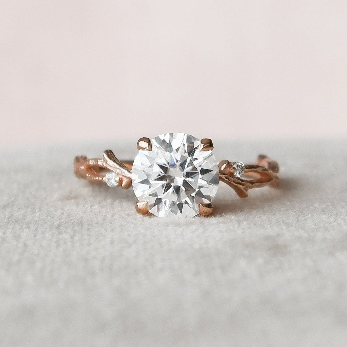 2 CT Round Cut Twig Pave Setting Moissanite Engagement Ring - crownmoissanite