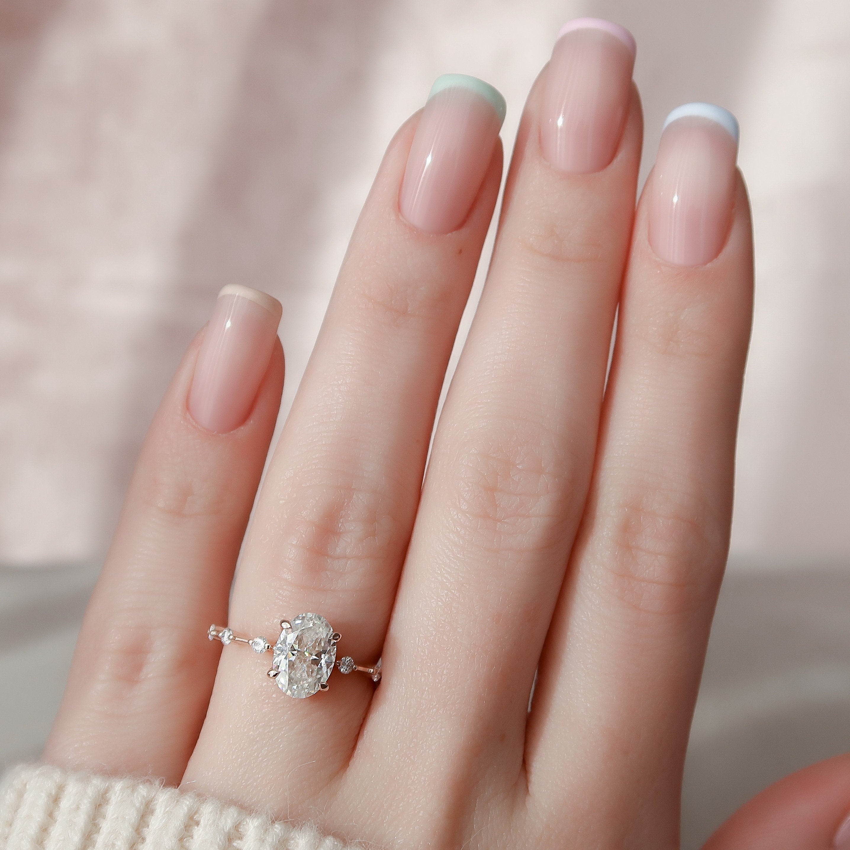 1.5 CT Oval Cut Dainty Pave & Solitaire Moissanite Engagement Ring - crownmoissanite