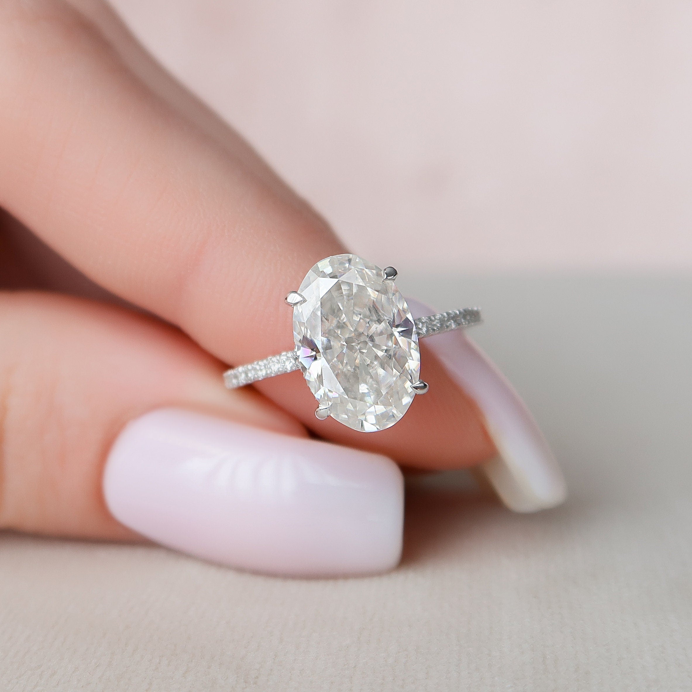 3.5 CT Oval Cut Pave Setting Moissanite Engagement Ring - crownmoissanite