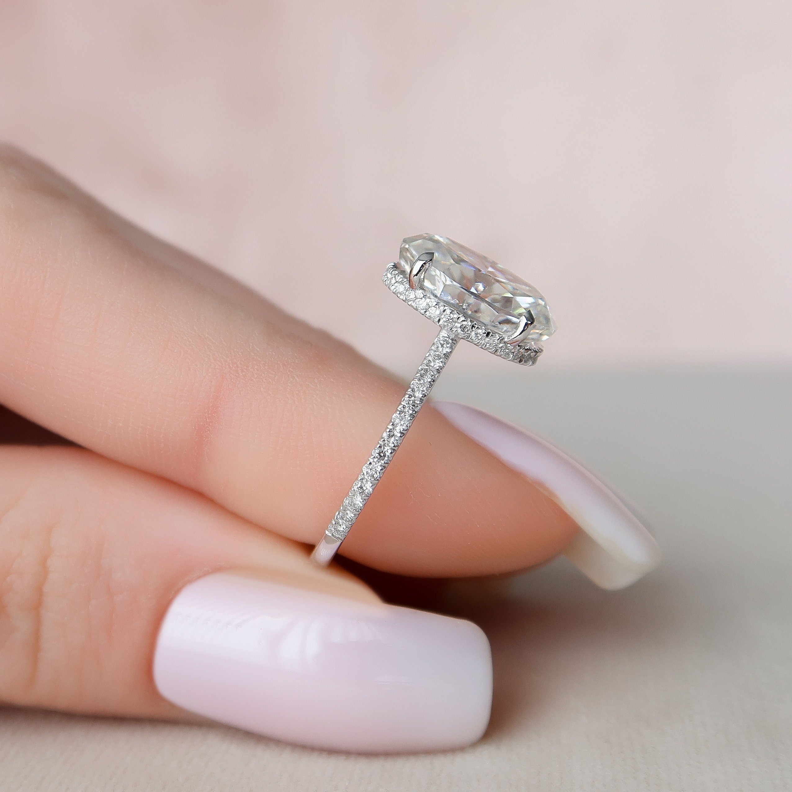 3.5 CT Oval Cut Pave Setting Moissanite Engagement Ring - crownmoissanite