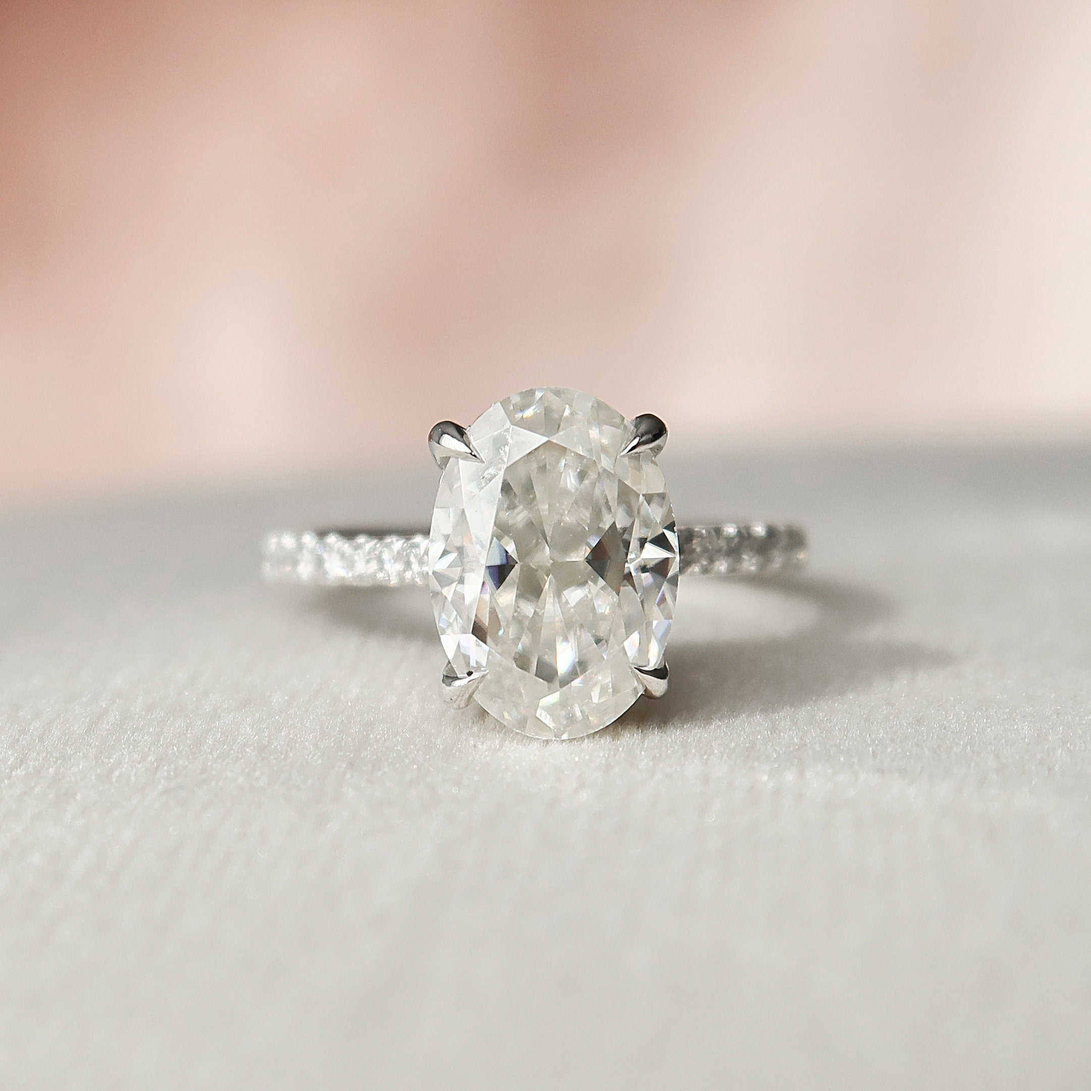 2 CT Oval Cut Moissanite Engagement Ring With Pave Setting - crownmoissanite
