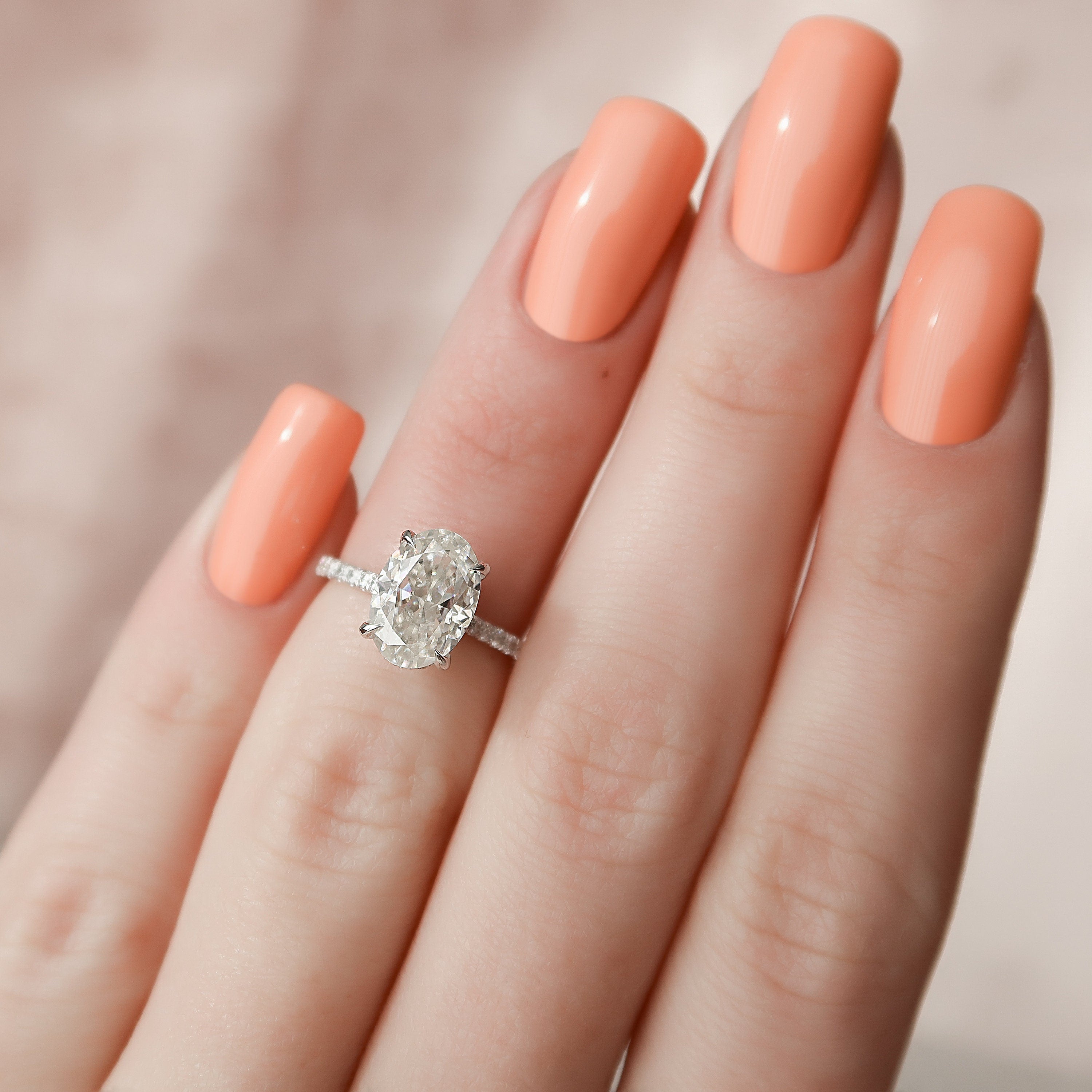 2 CT Oval Shaped Moissanite Hidden Halo Engagement Ring - crownmoissanite